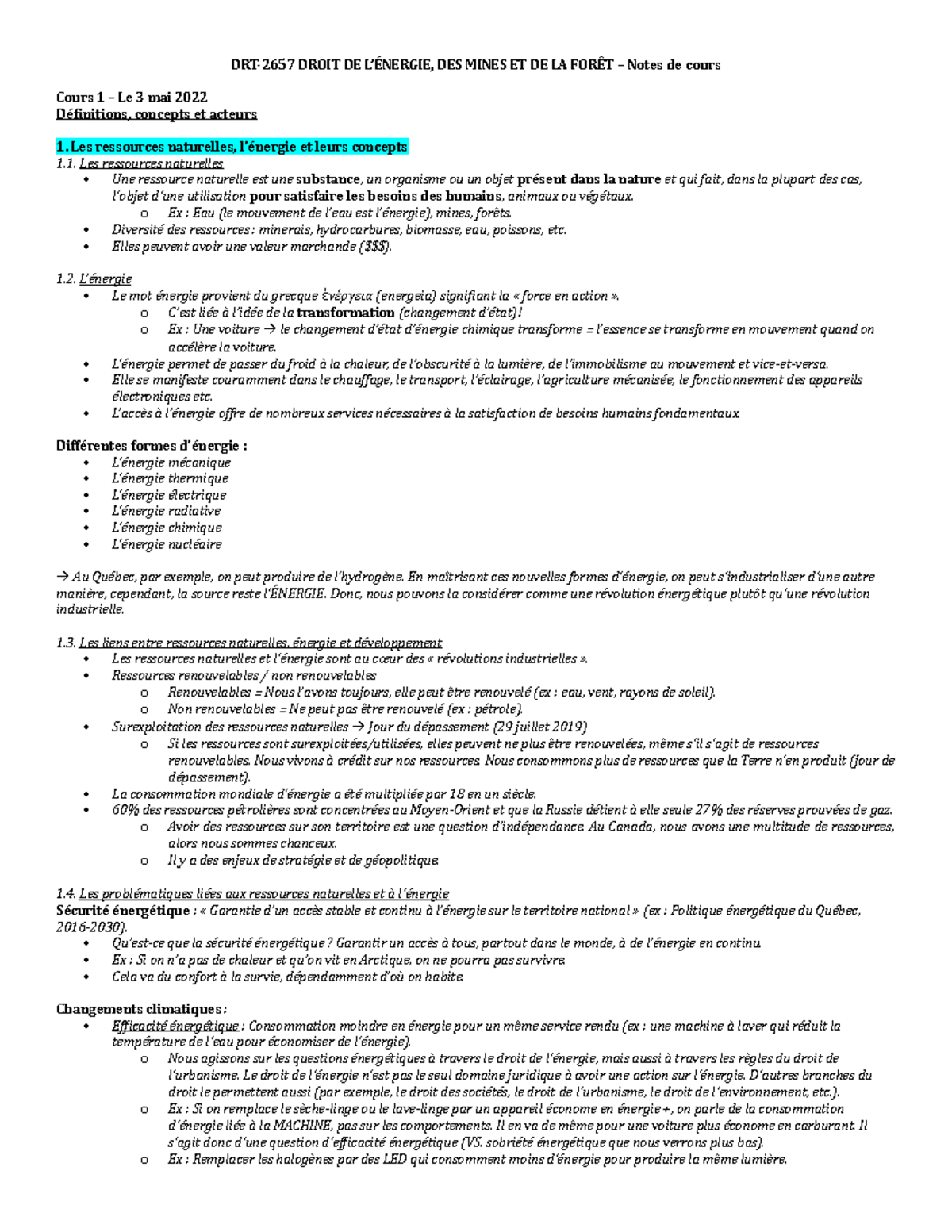 Drt Notes De Cours Drt Droit De L Nergie Des Mines Et De