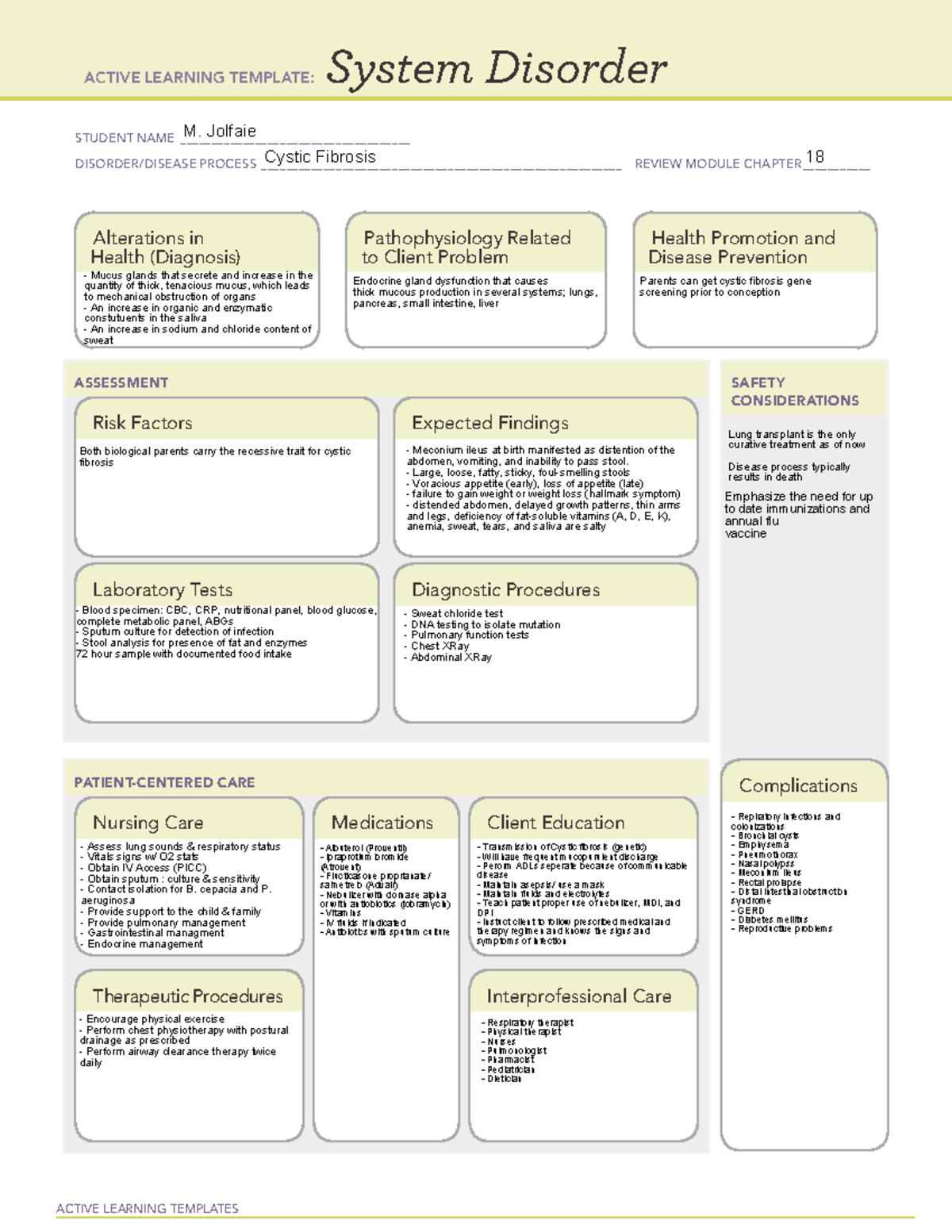 Cystic Fibro System Disorder ATI Template ACTIVE LEARNING 