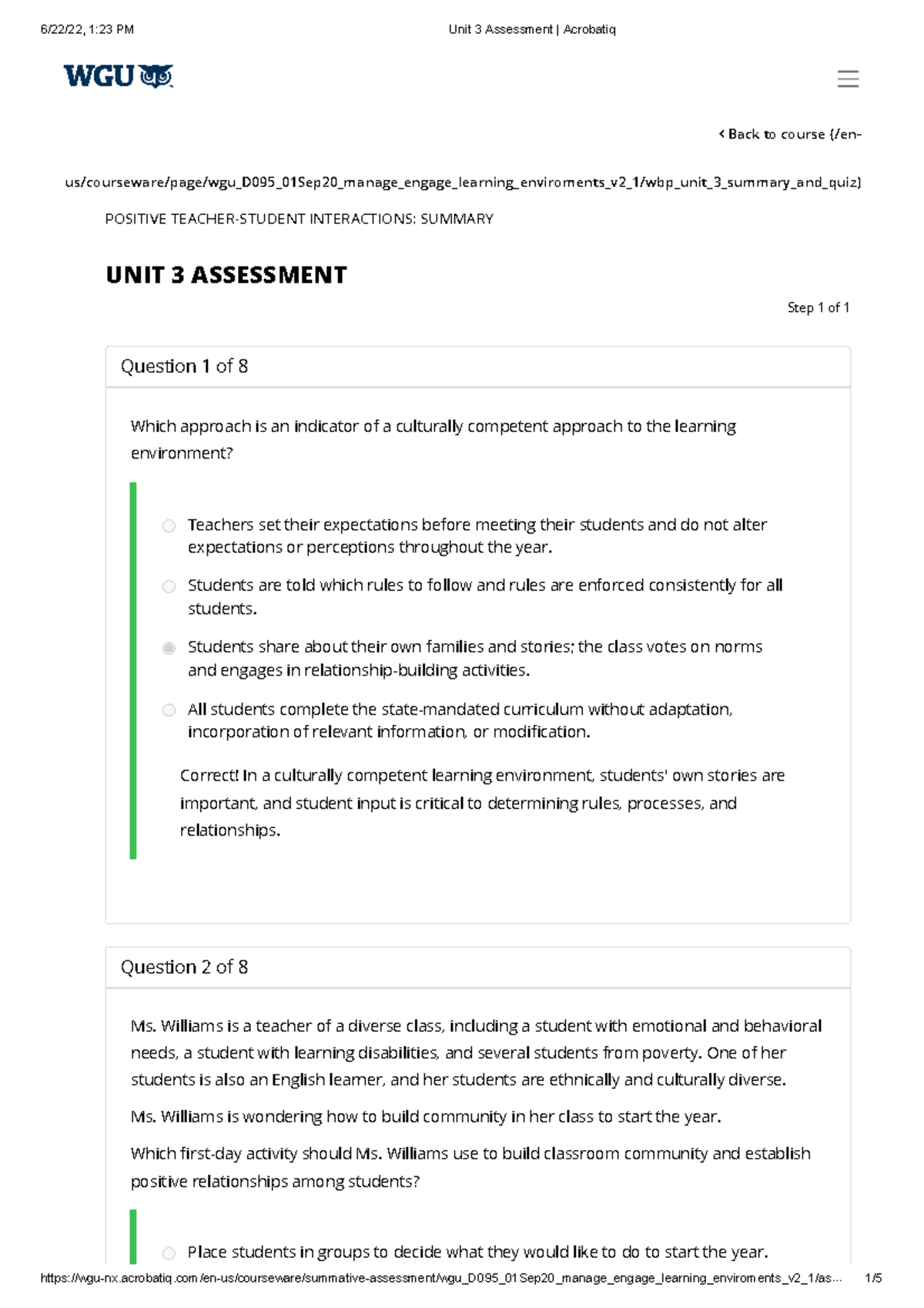 D095 Unit 3 Quiz - Study Materials. - POSITIVE TEACHER-STUDENT ...