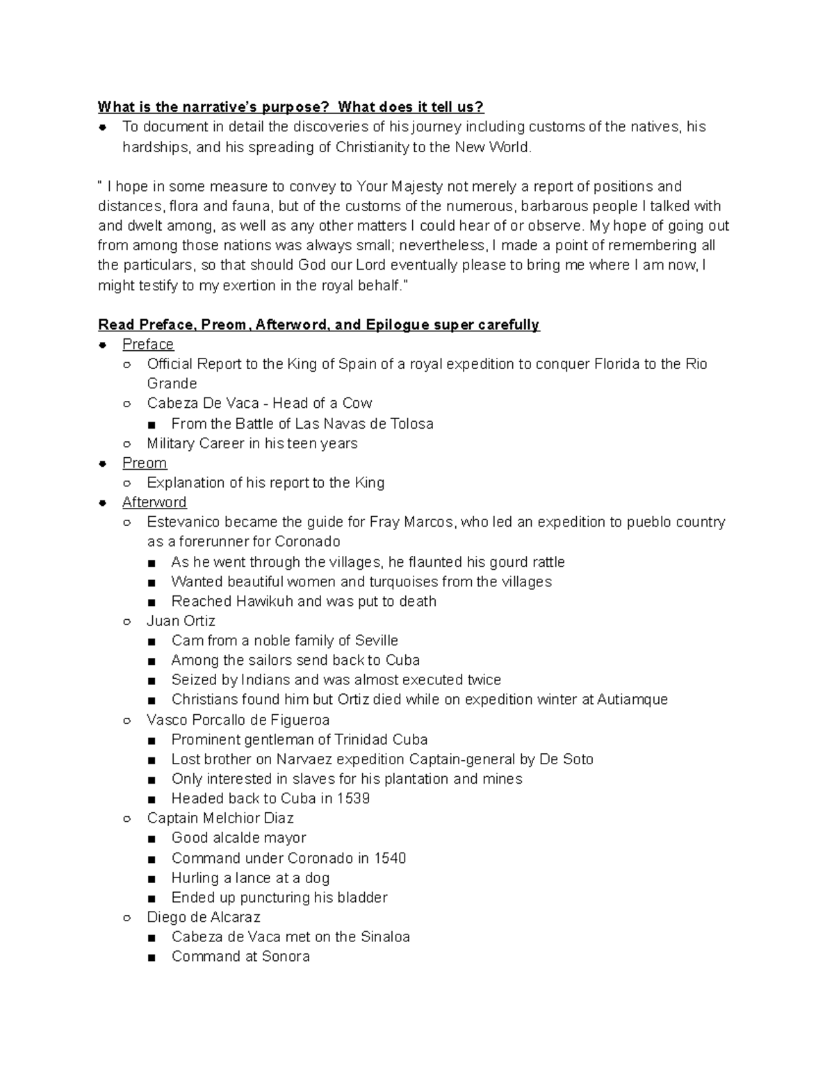 Cabez De Vaca Notes - What is the narrative’s purpose? What does it ...