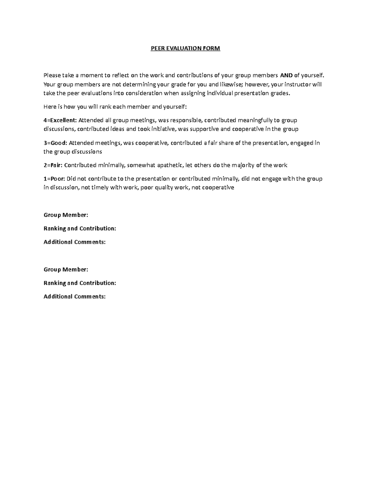 EDPS 315 EIL and LAP Peer Evaluation Form - PEER EVALUATION FORM Please ...