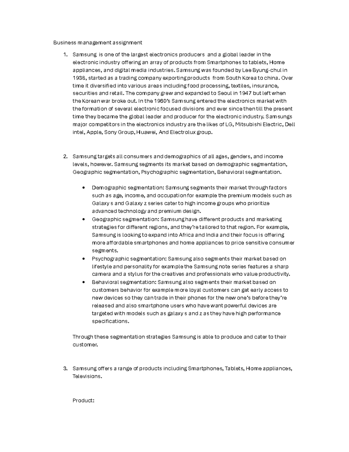 Business managment assignment 4 - Samsung is one of the largest ...