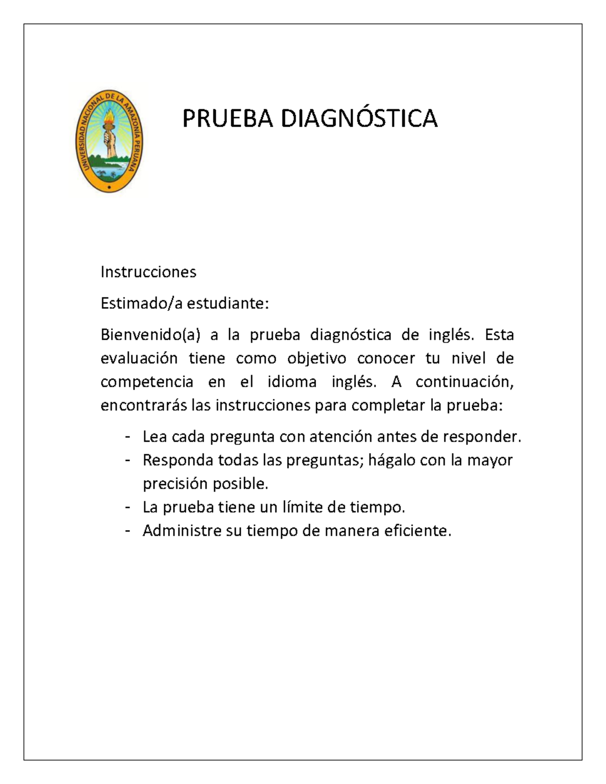 Diagnostic English TEST 3-4-5to - PRUEBA DIAGNÓSTICA Instrucciones ...