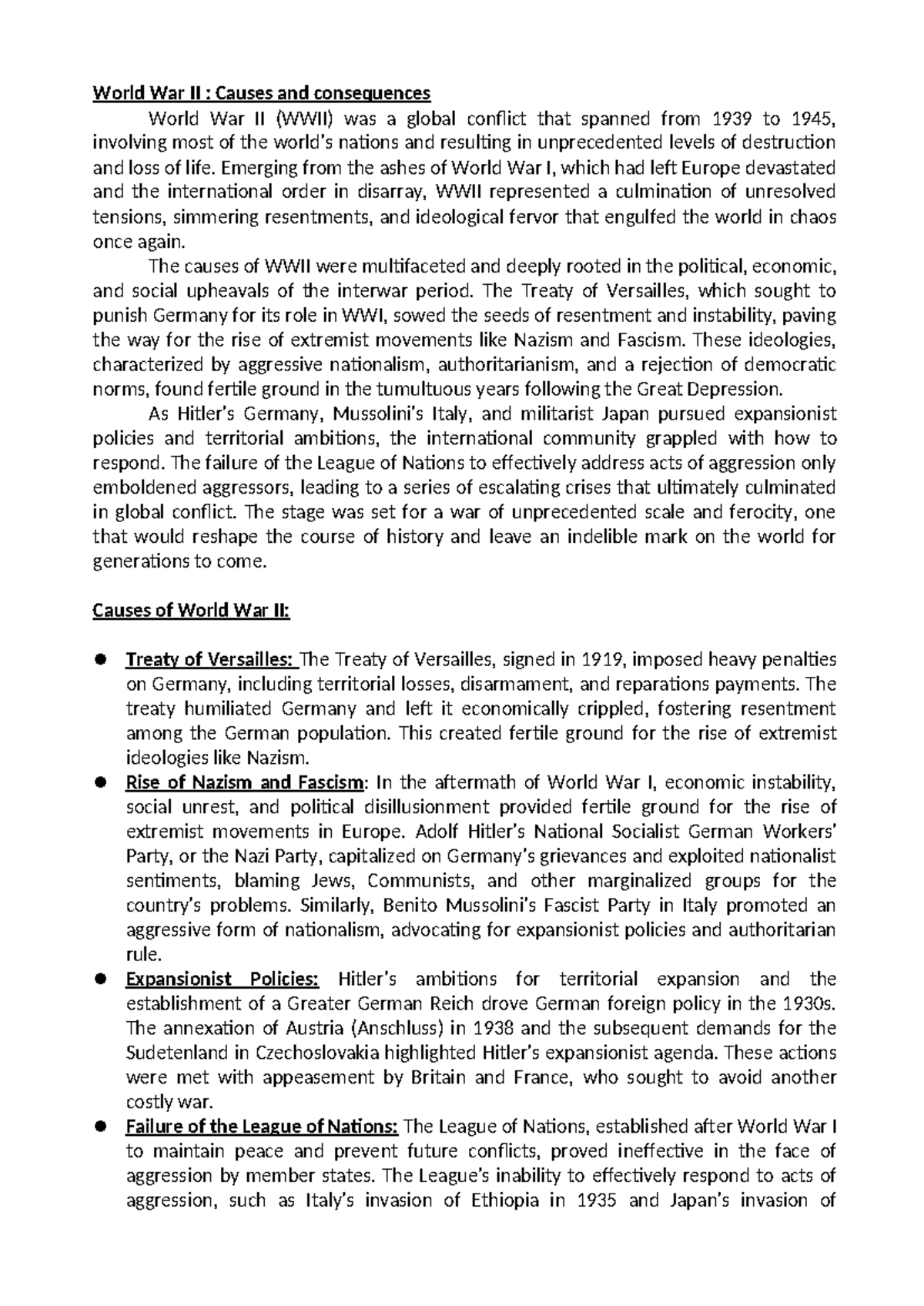 International Relations Global Politics - World War II : Causes and ...