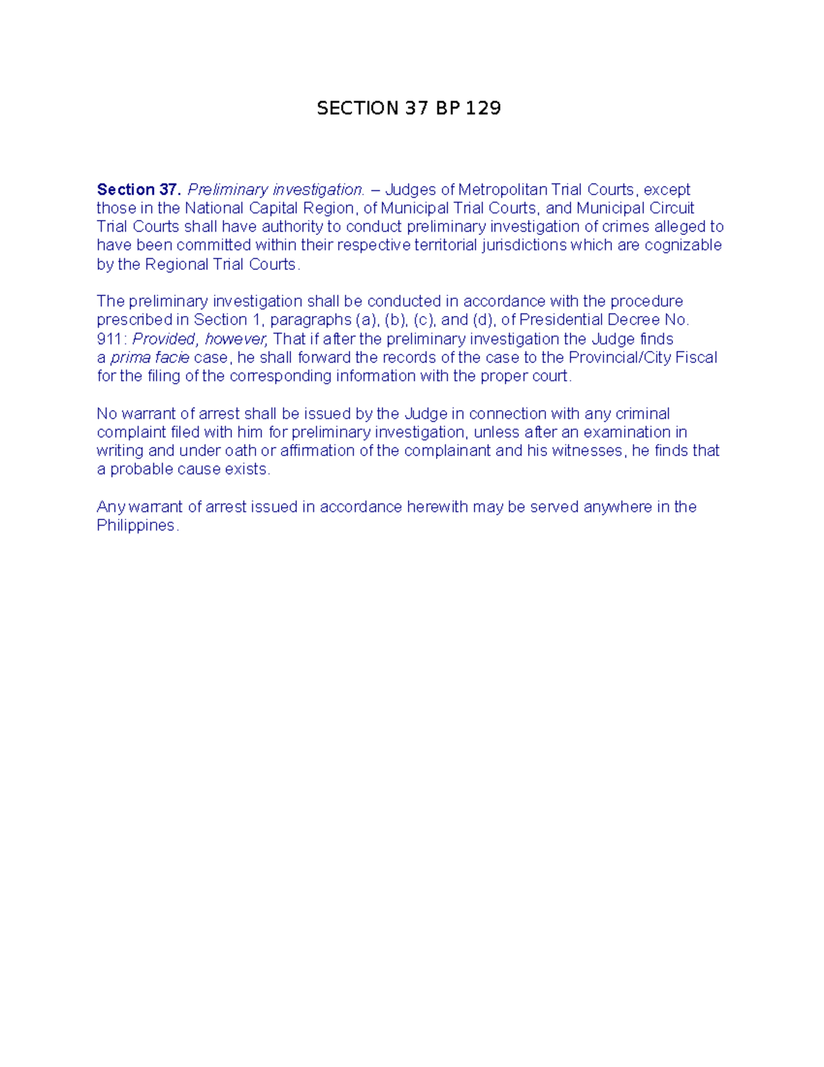 Section 37 BP 129 - Obligation and contracts - SECTION 37 BP 129 ...