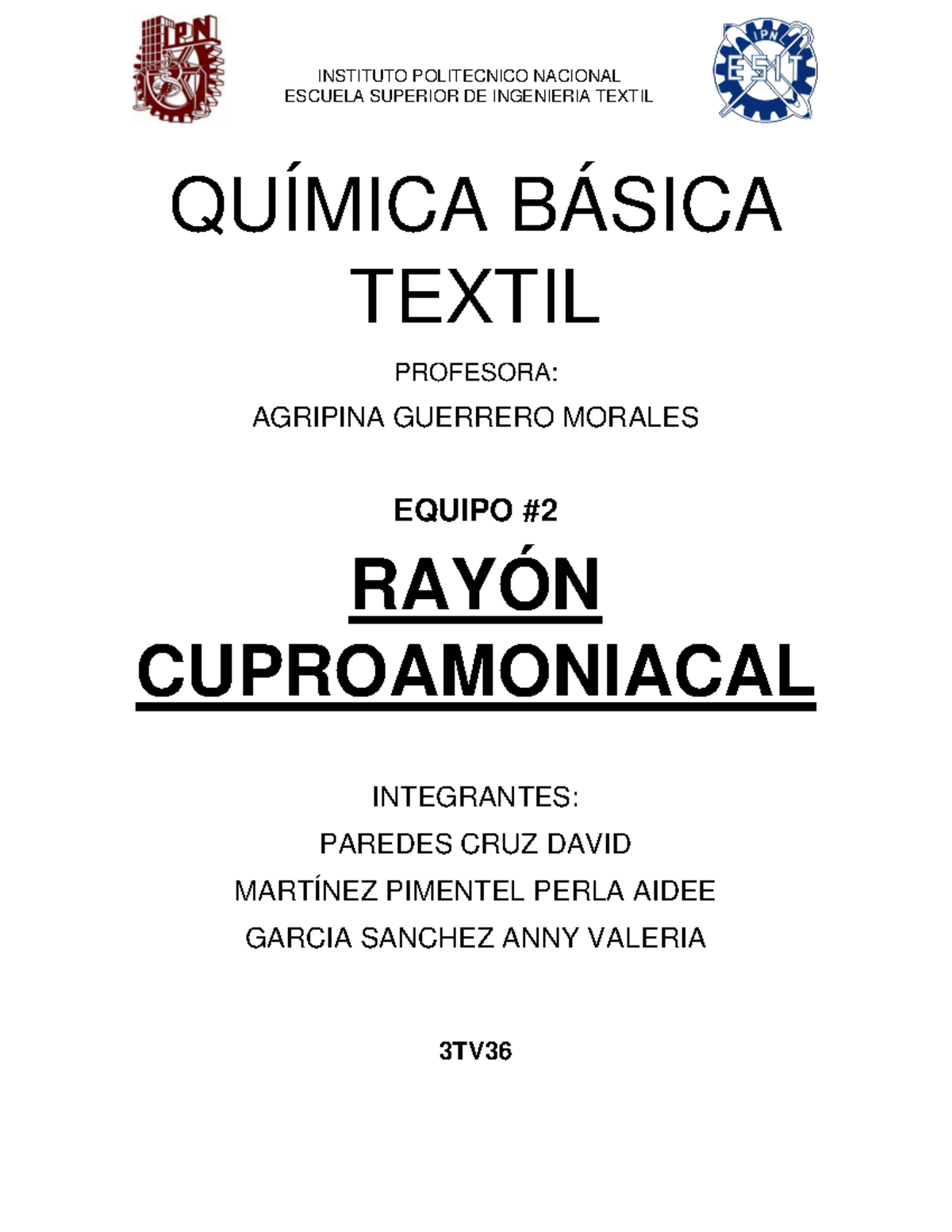 Rayón Cuproamoniacal - ESCUELA SUPERIOR DE INGENIERIA TEXTIL QUÍMICA ...