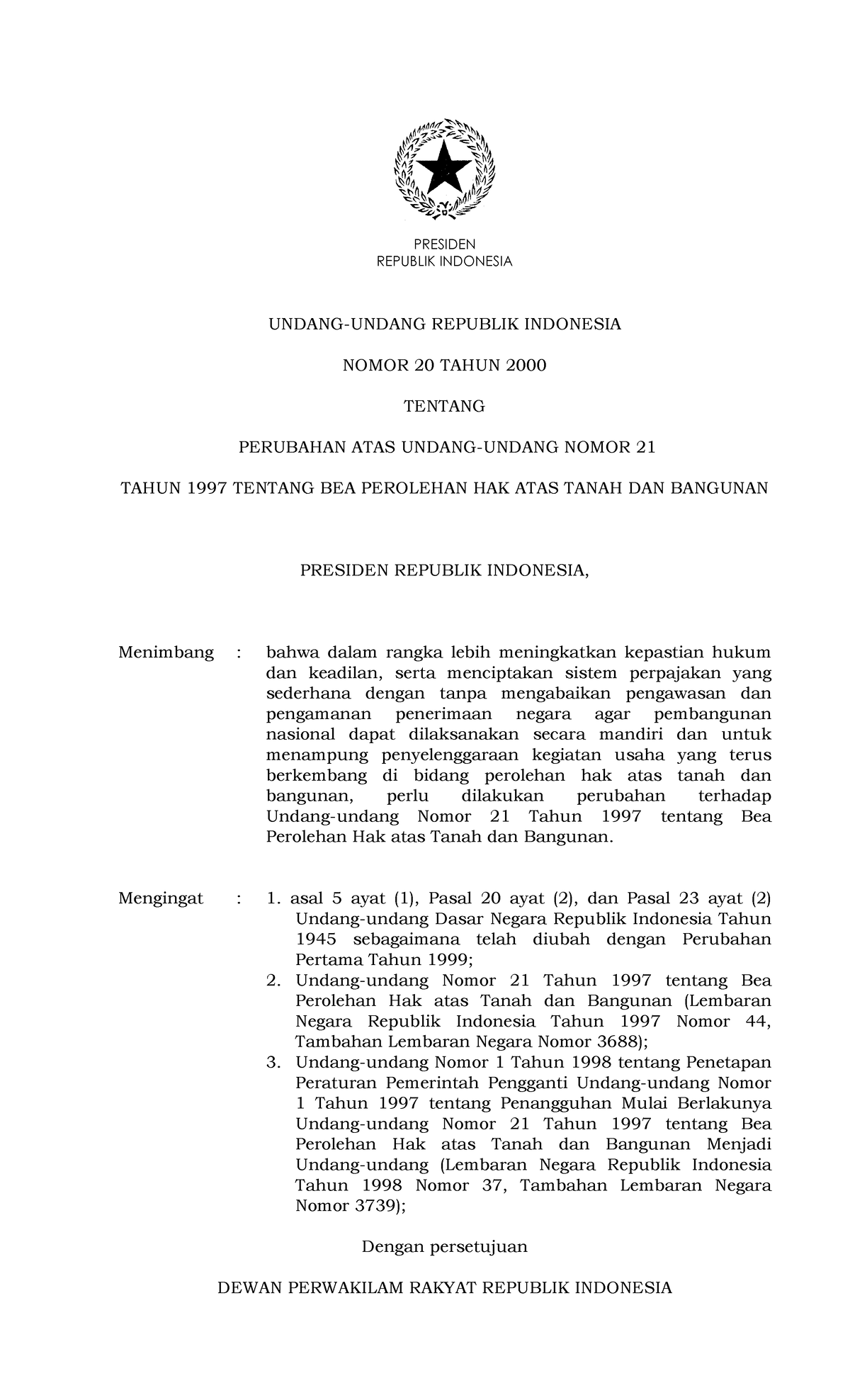 UU Nomor 20 Tahun 2000 - REPUBLIK INDONESIA UNDANG-UNDANG REPUBLIK ...