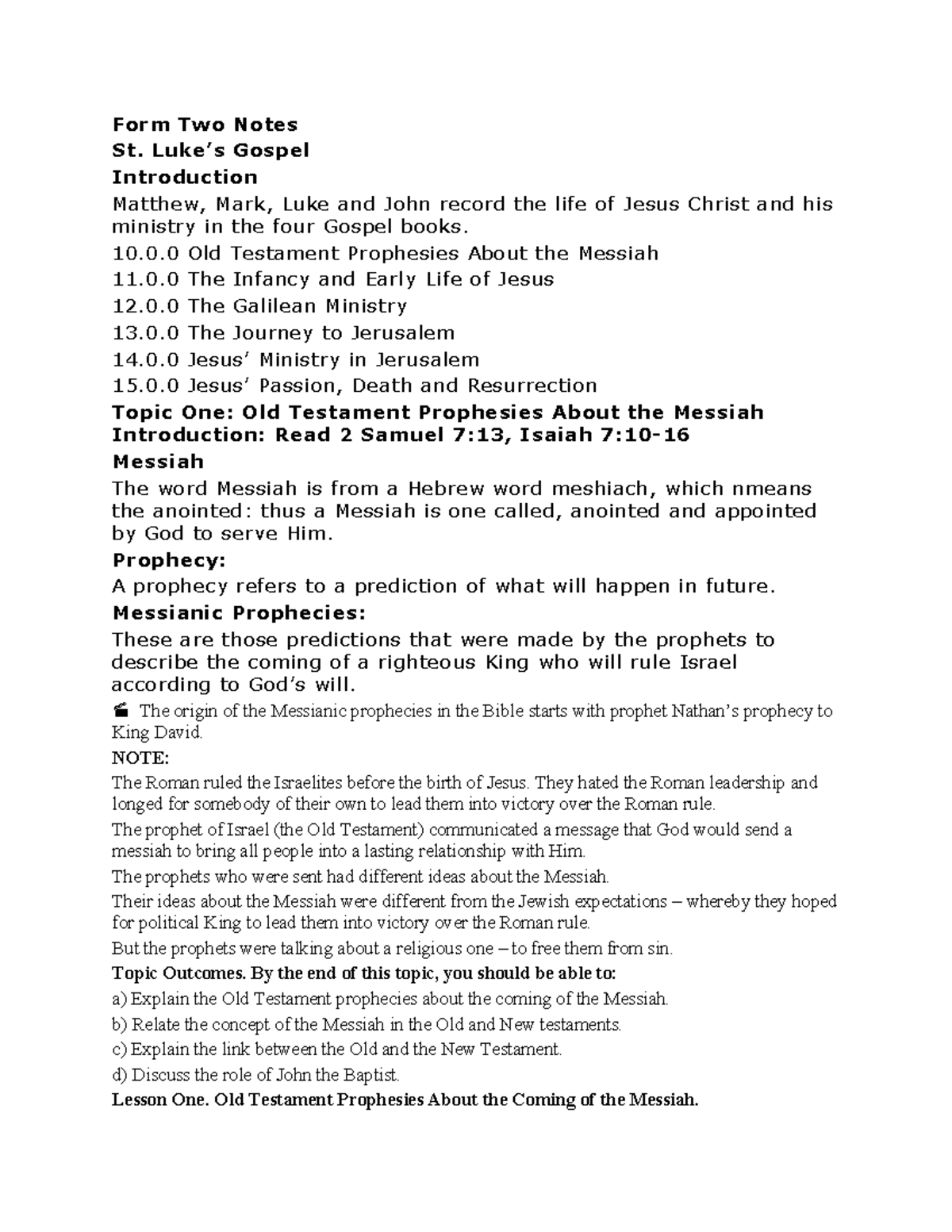 CRE Form Two Notes - Form 2 selection - Form Two Notes St. Luke’s ...