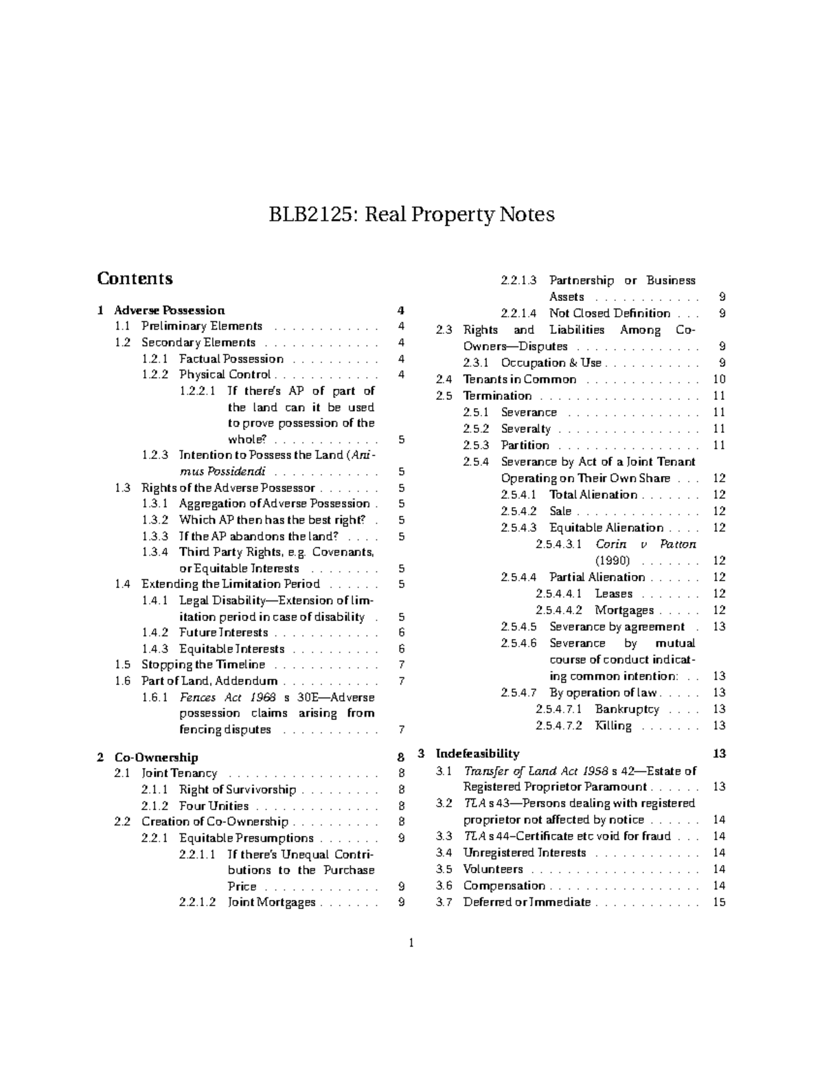 Exam Notes - BLB2125: Real Property Notes Contents 1 Adverse Possession ...