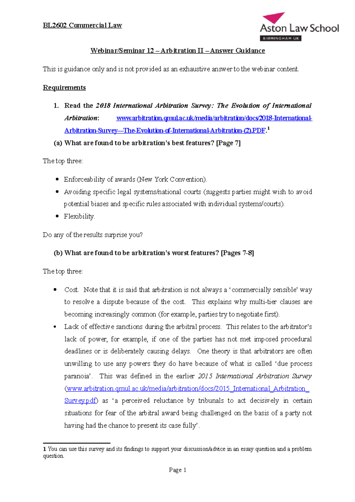 12 - Arbitration II - 2020-2021 - Webinar/Seminar 12 – Arbitration II ...