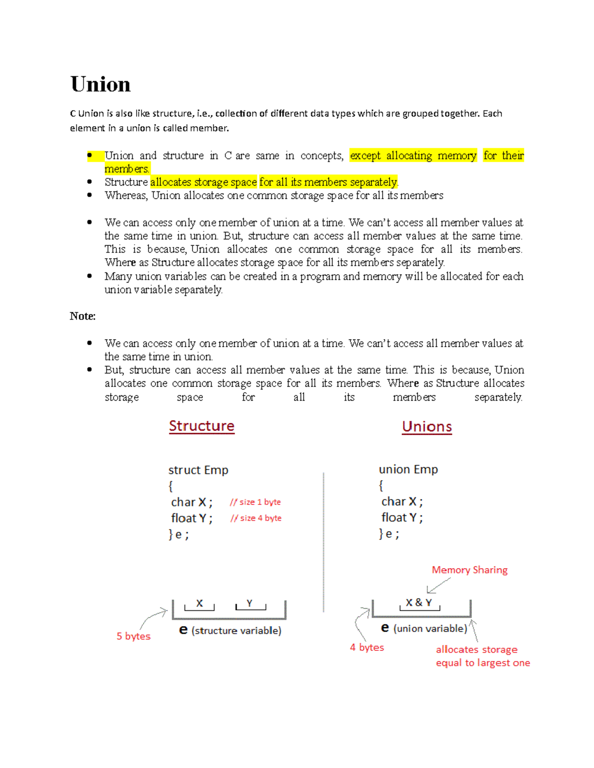 Structures and Functions - Union C Union is also like structure, i ...