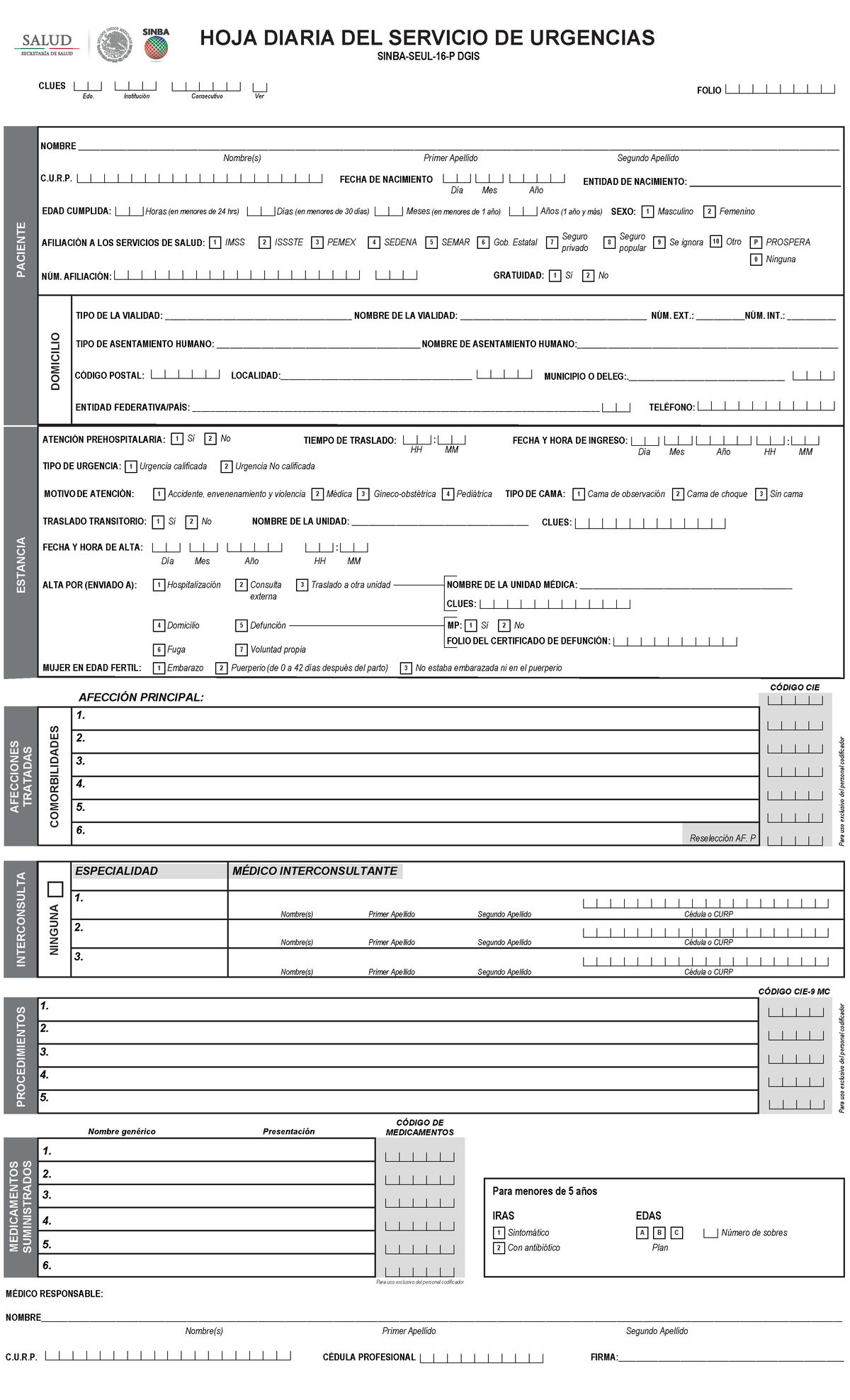 Urgencias Formato - SINBA-SEUL-16-P DGIS HOJA DIARIA DEL SERVICIO DE ...