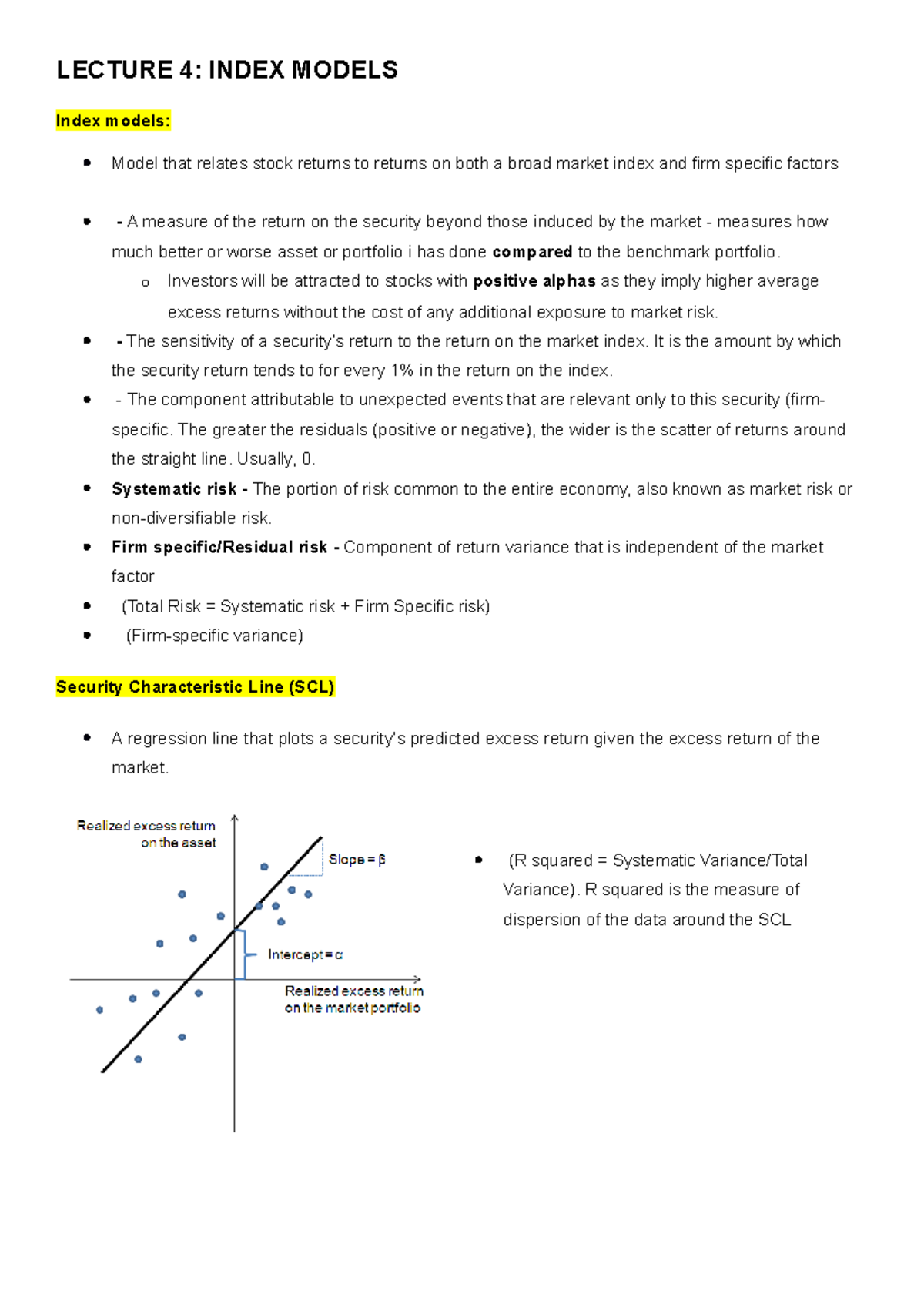 L4 Course Notes - LECTURE 4: INDEX MODELS Index models: Model that ...