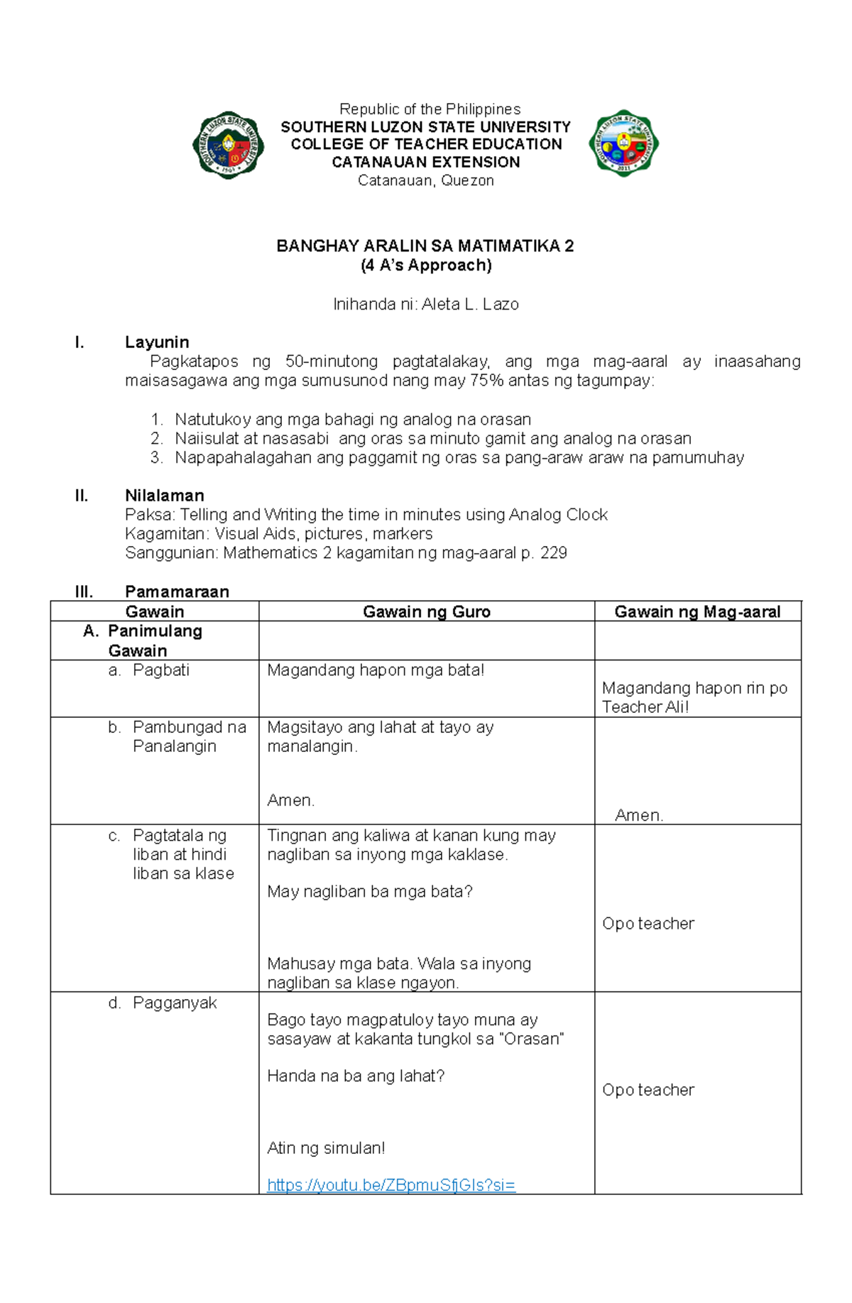 Math 2 - Lesson Plan in Math - Republic of the Philippines SOUTHERN ...