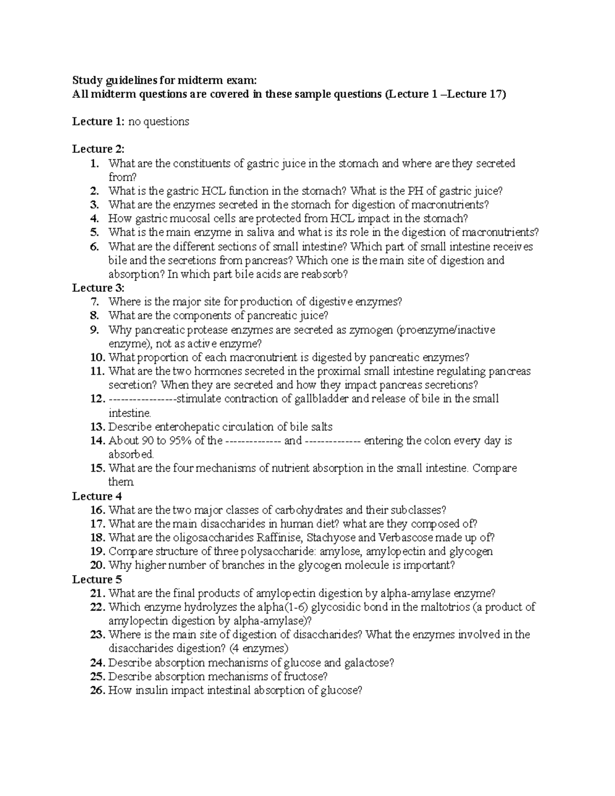 Study Guideline For Midterm Exam-2 - Study Guidelines For Midterm Exam ...