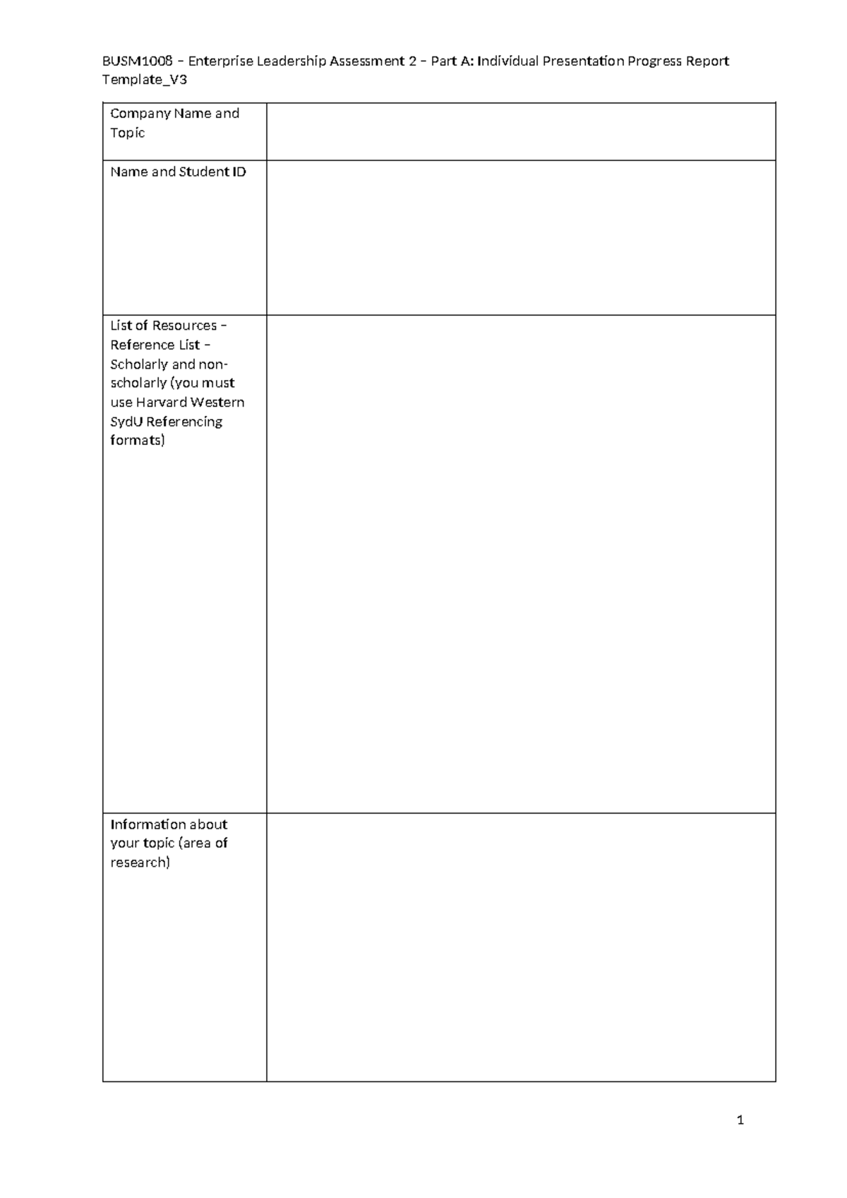 BUSM1008 Assessment 2 Individual Progress Report Template V4 - 200912 ...