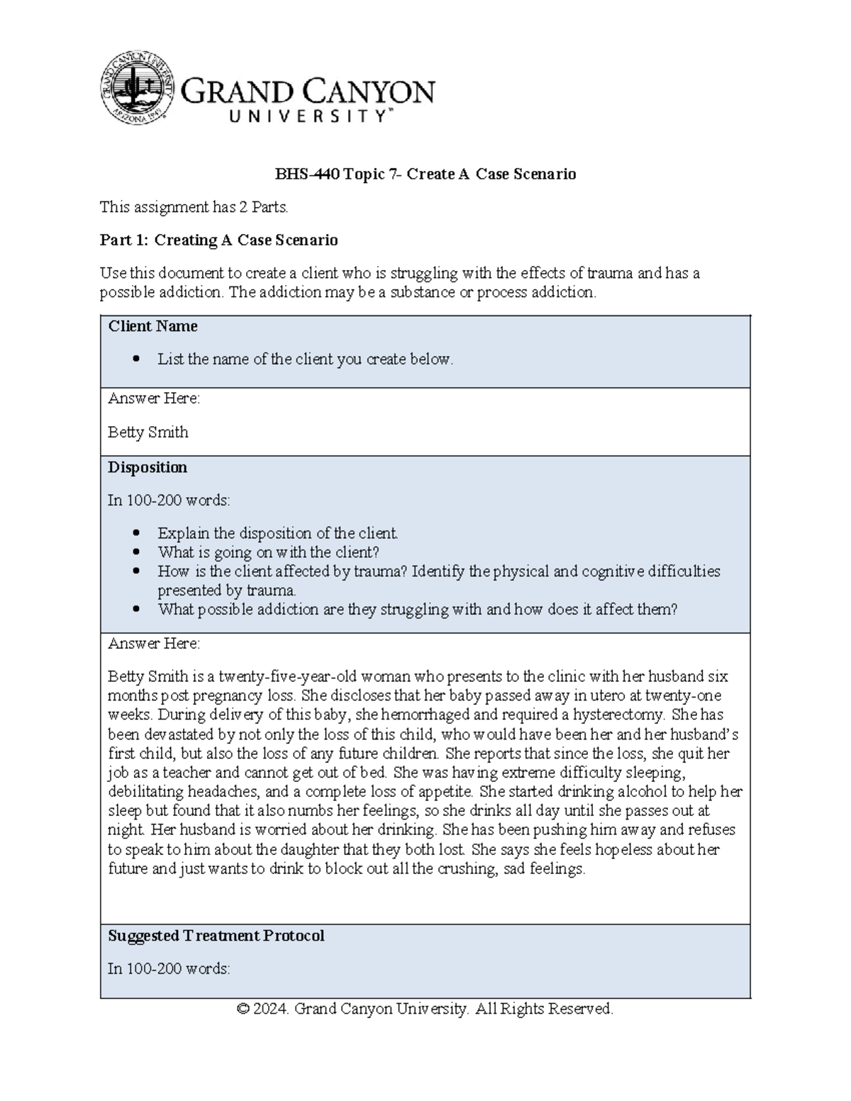 Topic 7 Create A Case Scenario - BHS-440 Topic 7- Create A Case ...