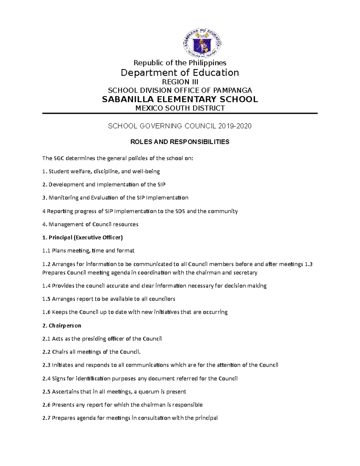 Roles SGC 2018-2019 - noneDuties and Responsibilities. Develops ...