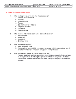 PS 2 - Arucan - geotech problem set - A. Answer the following guide ...