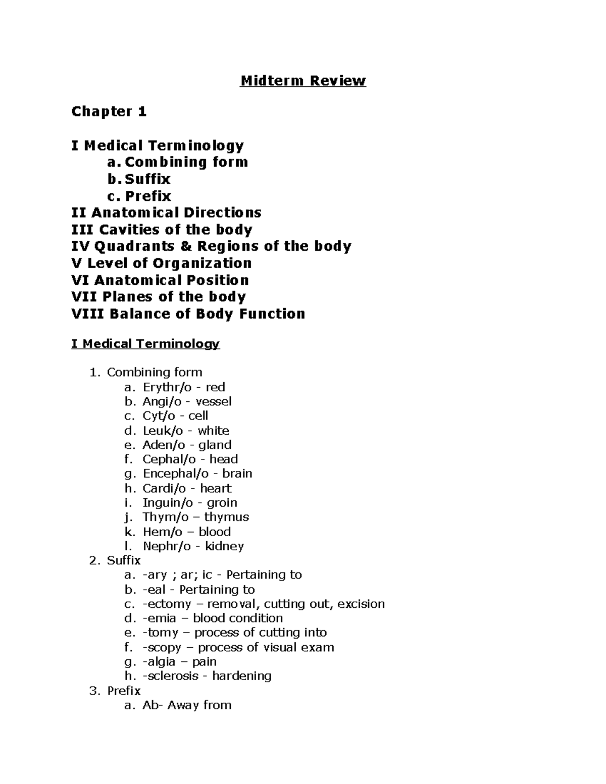 Midterm Review Answer Key Midterm Review Chapter 1 I Medical