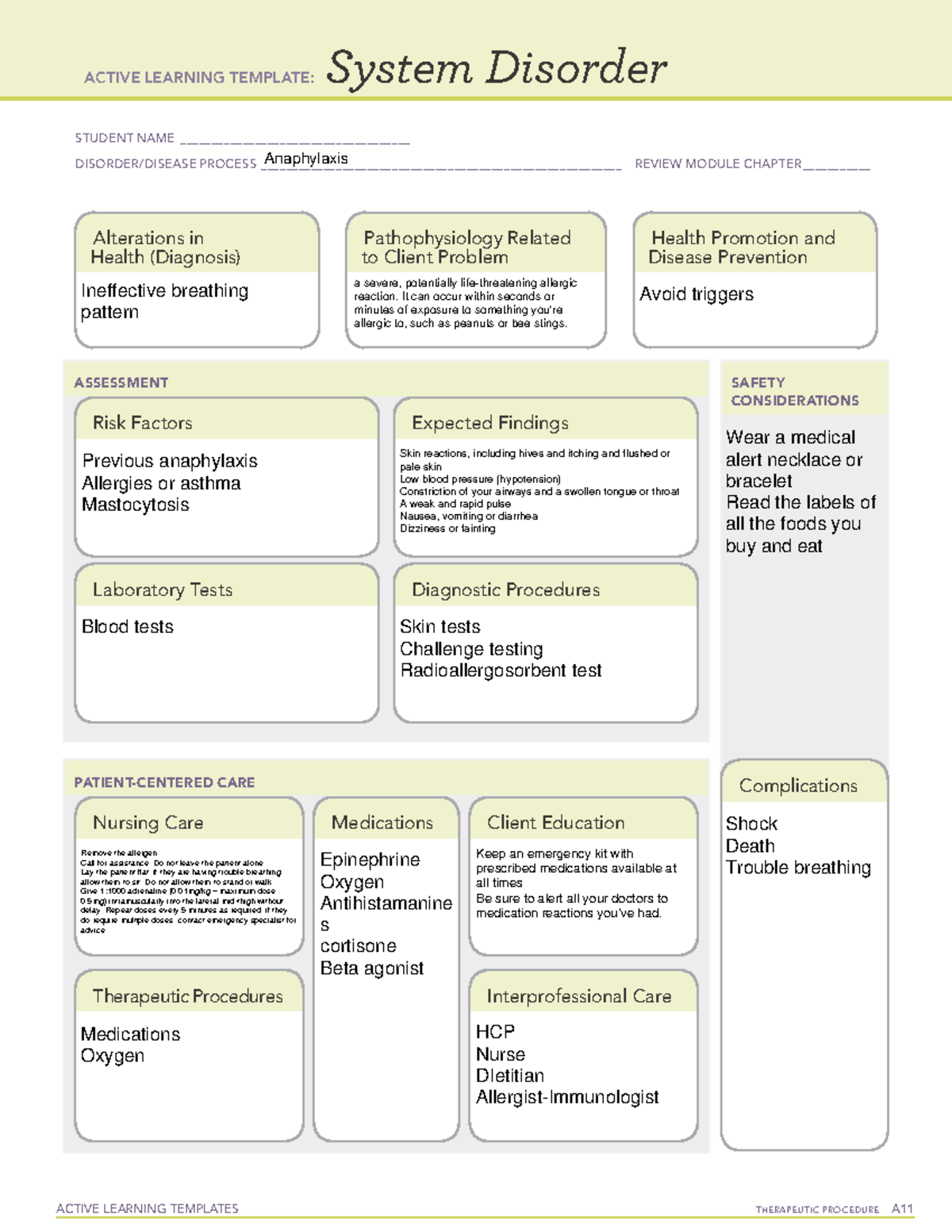 Anaphylaxis - ATI - ACTIVE LEARNING TEMPLATES THERAPEUTIC PROCEDURE A ...