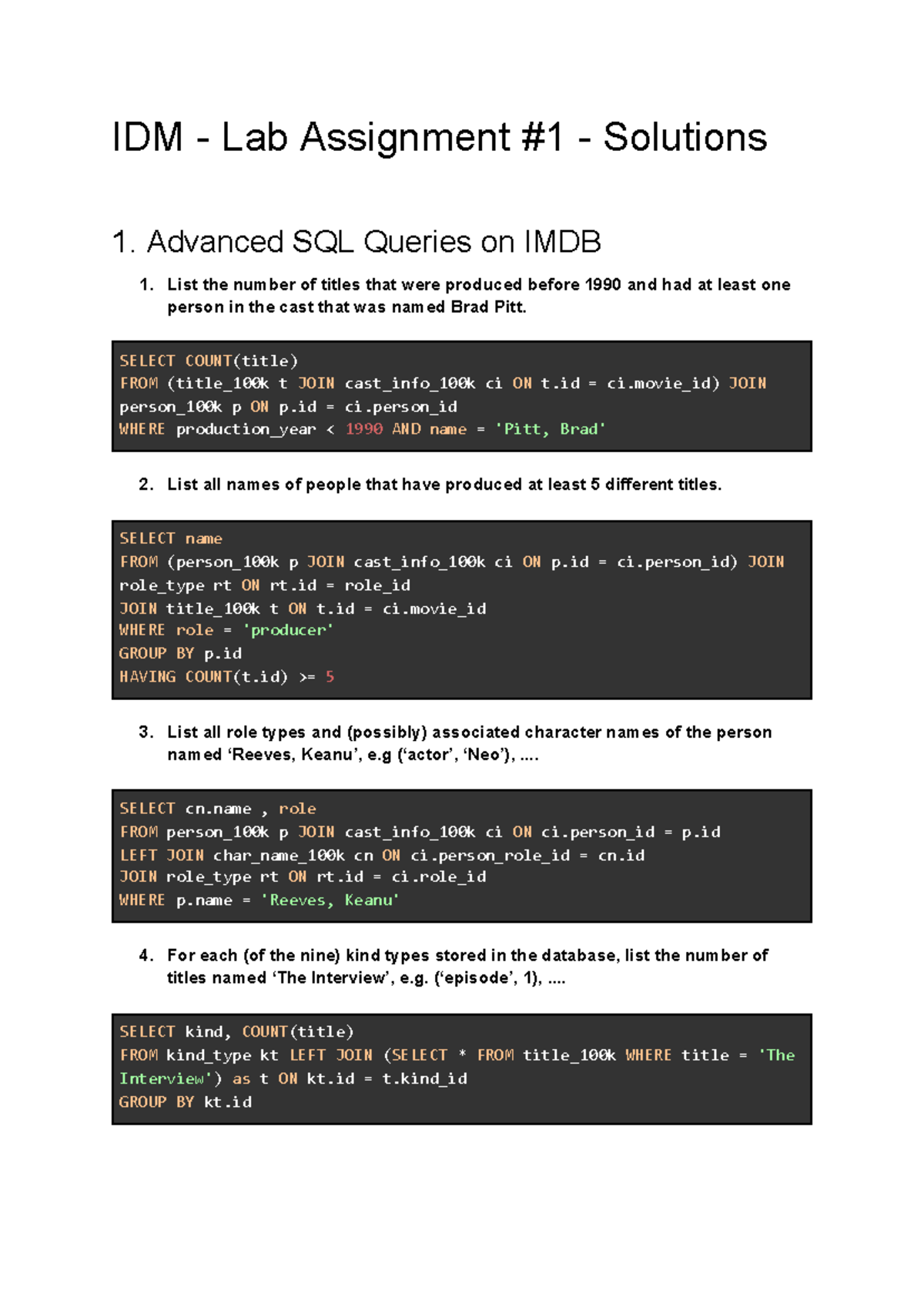 sql assignment on imdb data