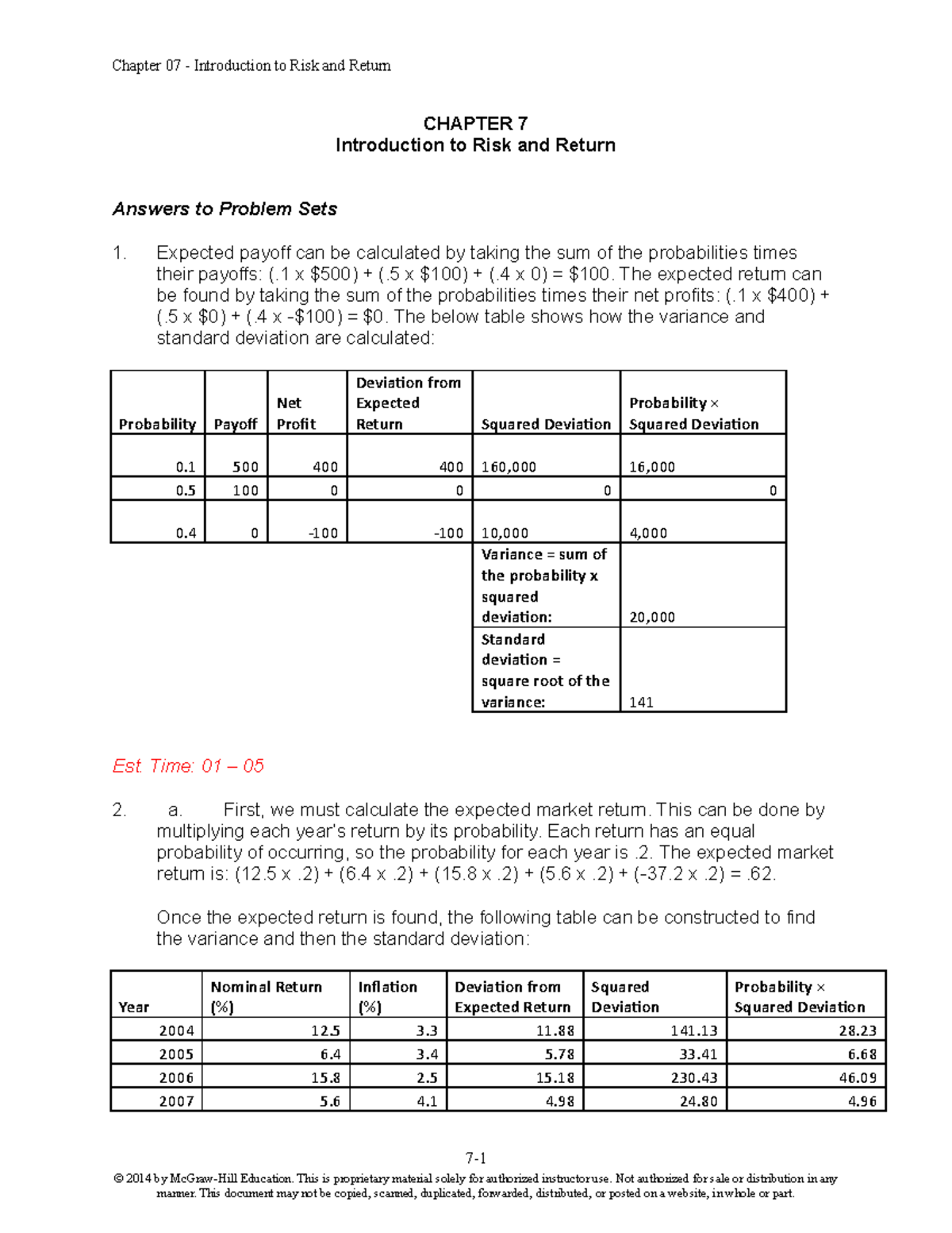 SMChap 007 - Textbook solution - CHAPTER 7 Introduction to Risk and ...