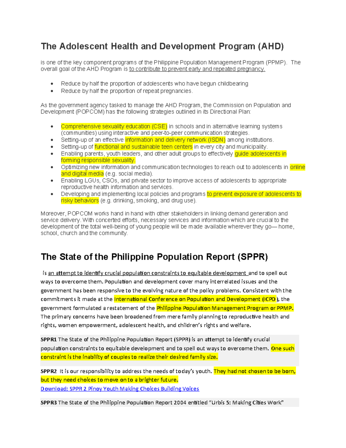 Ilide - POPULATION QUIZ - The Adolescent Health and Development Program ...