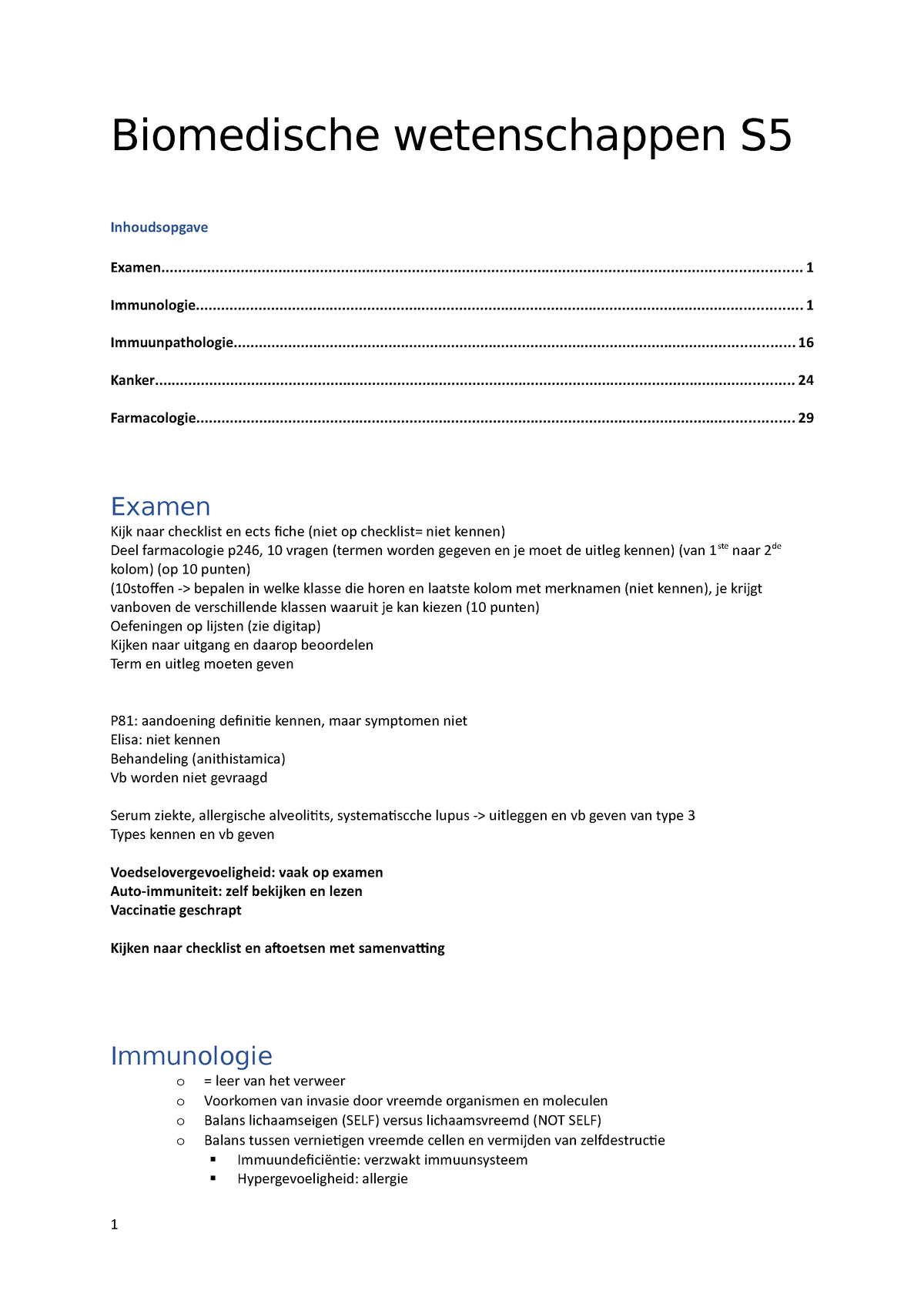 Biomedische Wetenschappen S5 Samenvatting - Biomedische Wetenschappen S ...