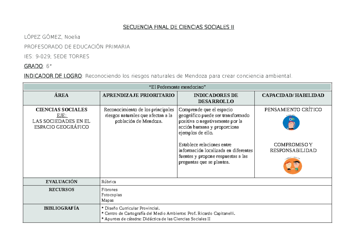 Planificación Ciencias Sociales II - SECUENCIA FINAL DE CIENCIAS