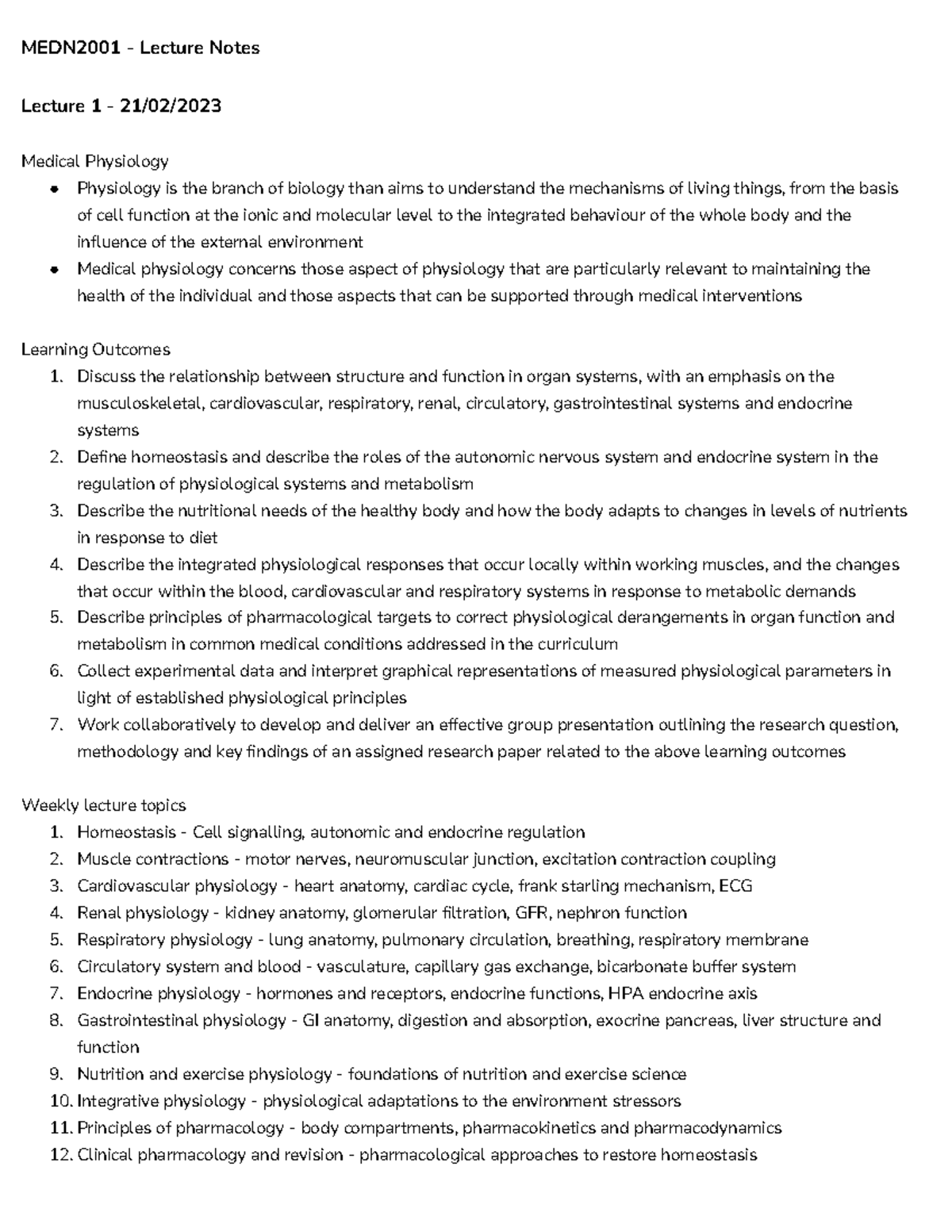 Week 1 Notes - MEDN2001 - MEDN2001 - Lecture Notes Lecture 1 - 21/02 ...