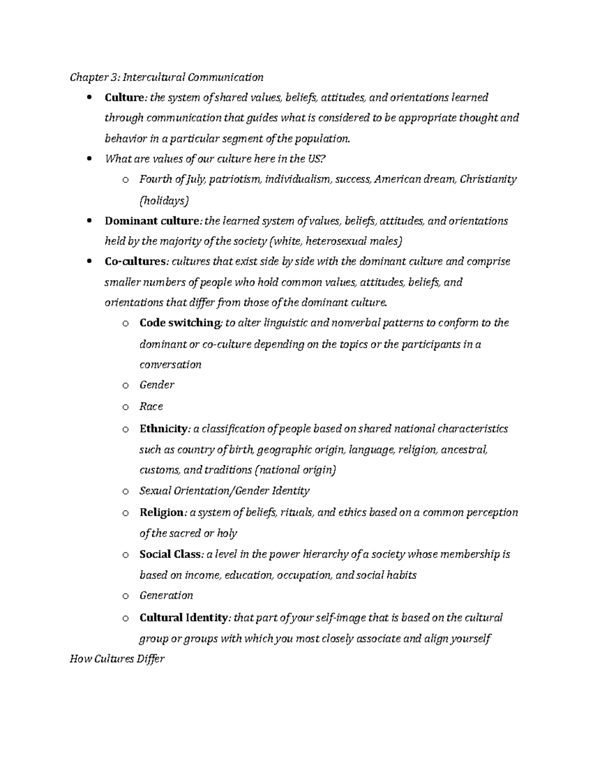 Com 123 Chapter 3 Notes - Chapter 3: Intercultural Communication ...