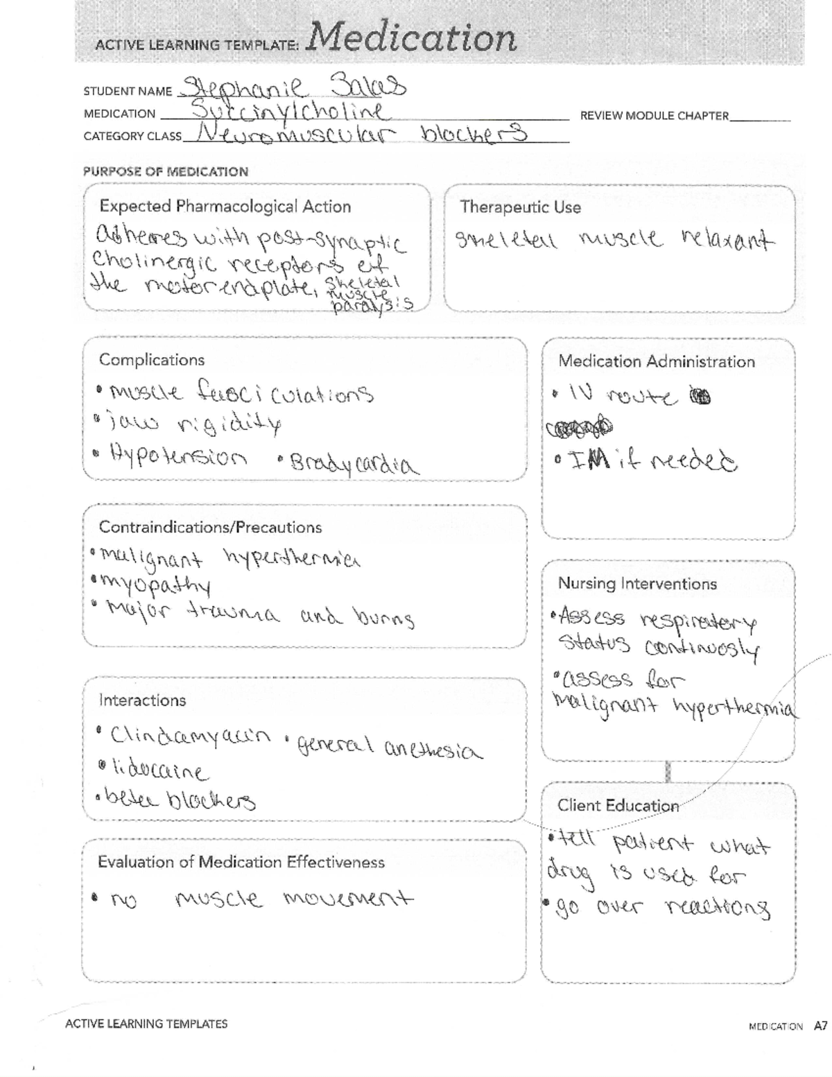 Succ-template - succinylcholine template - NUR305 - Studocu