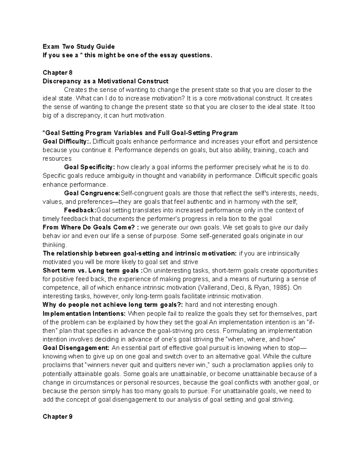 Motivation final study guide - Exam Two Study Guide If you see a * this ...