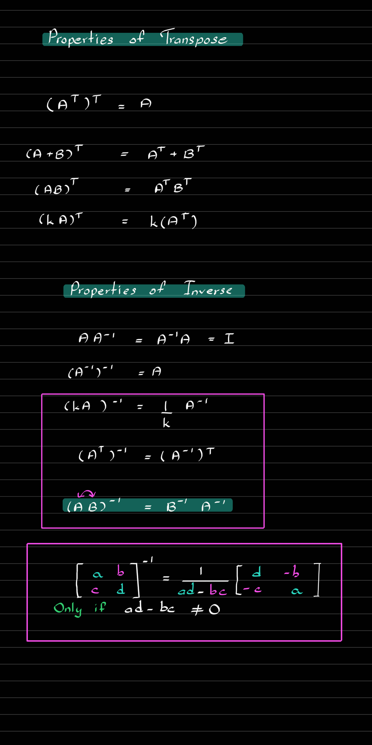 Transpose, Inverse, Independent notes - Math 1B03 - Properties of ...