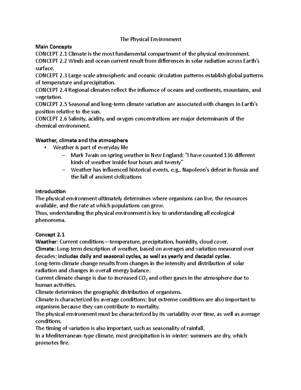Ecology Lecture 2 - The Physical Environment Main Concepts CONCEPT 2 ...