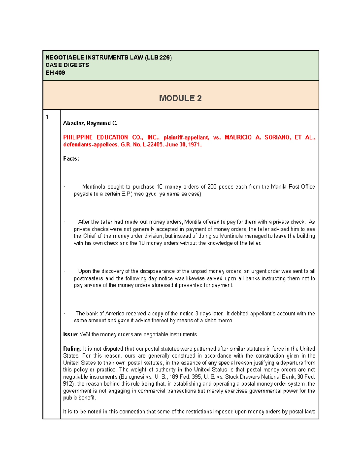 409-NIL - Dsdsdss - NEGOTIABLE INSTRUMENTS LAW (LLB 226) CASE DIGESTS ...