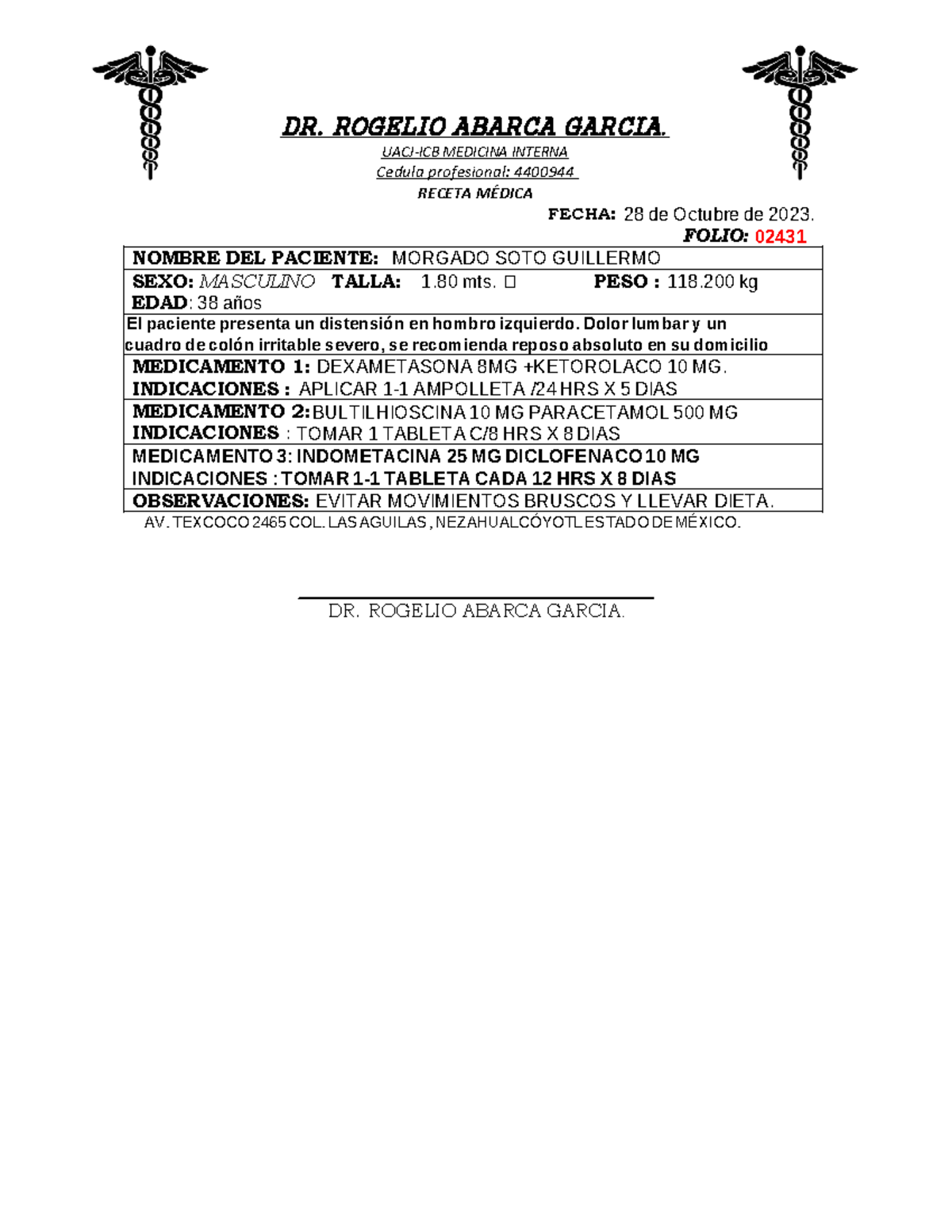 Receta Guillermo Morgado - DR. ROGELIO ABARCA GARCIA. UACJ-ICB MEDICINA ...