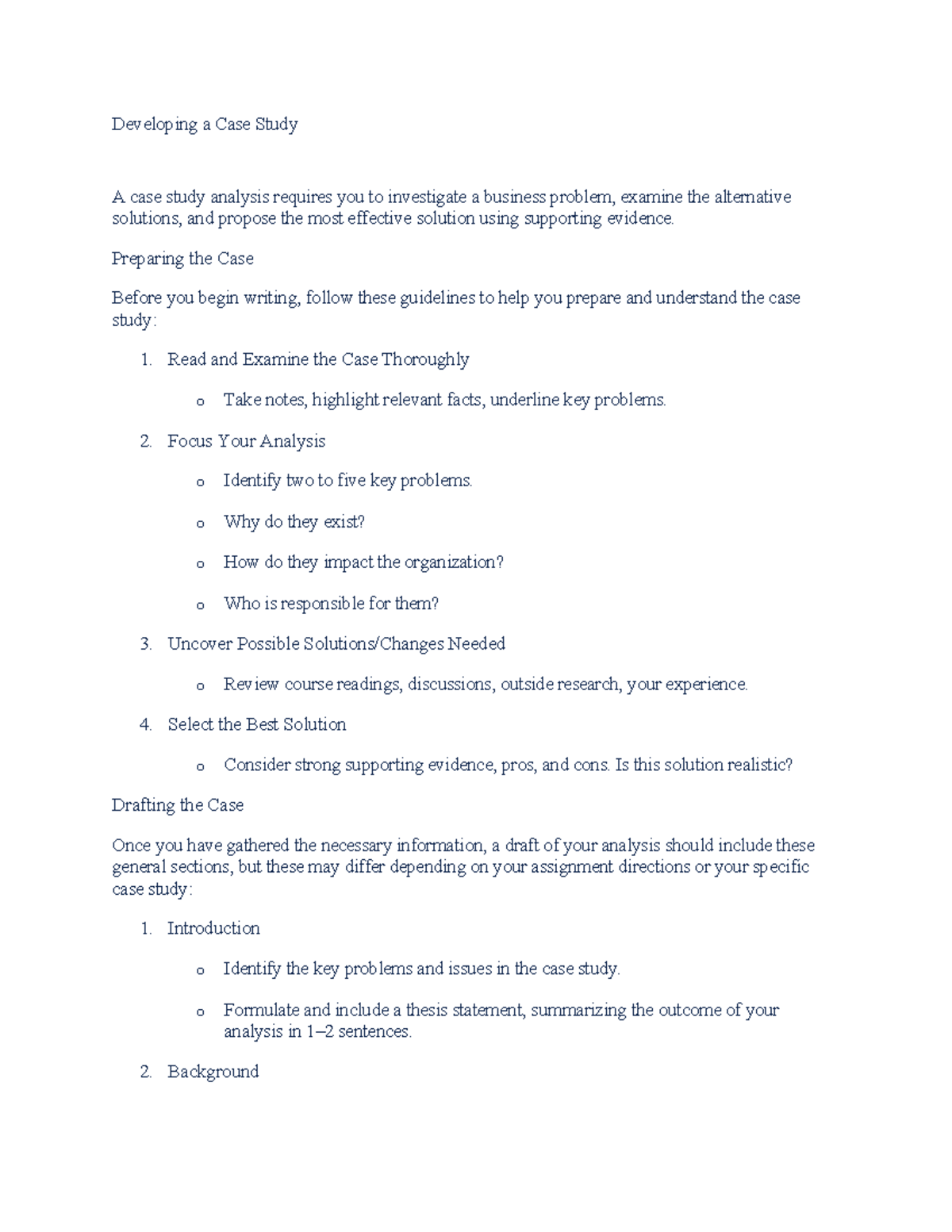 Dev Case Study - Developing a Case Study A case study analysis requires ...