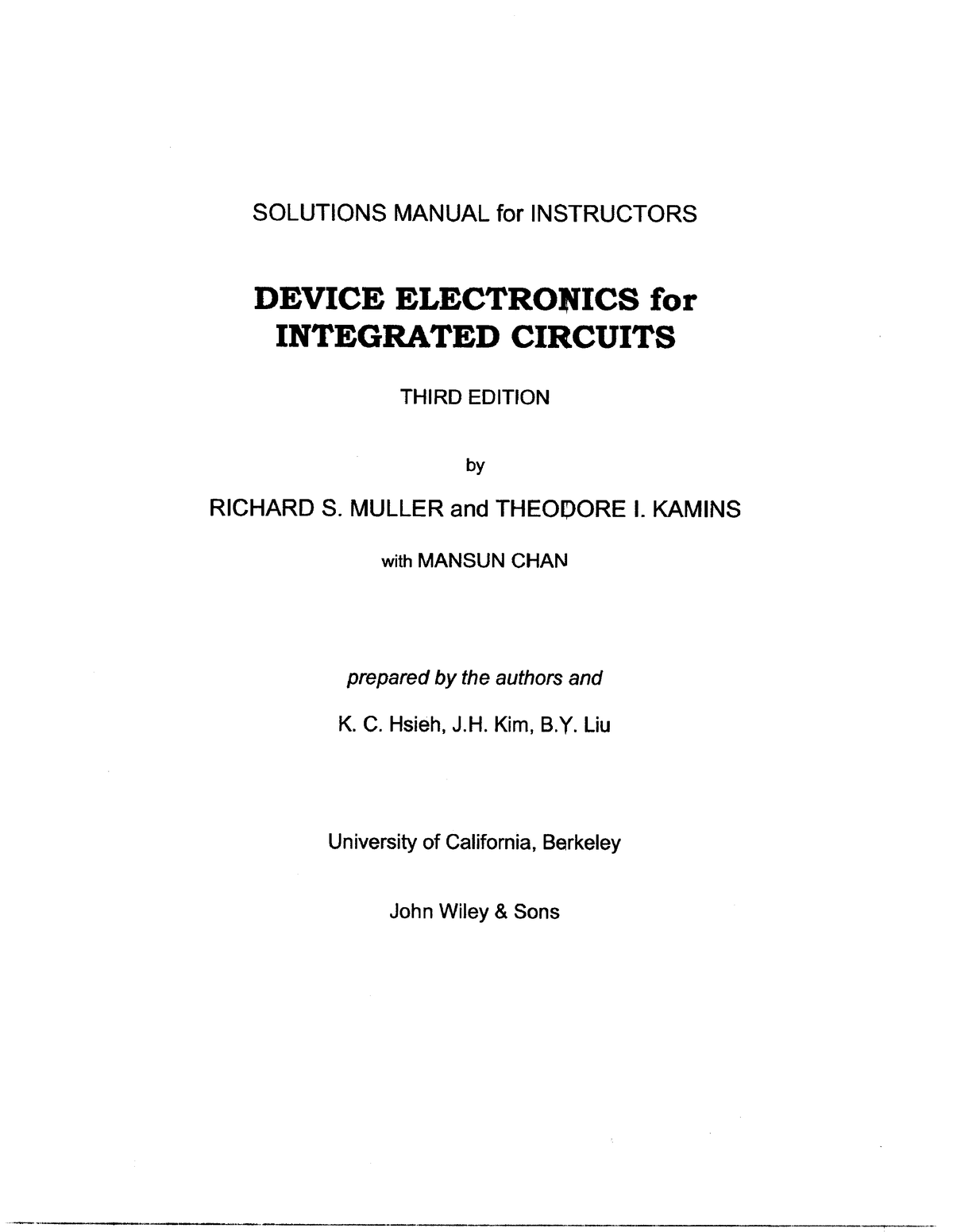 Richard S. Muller, Theodore I. Kamins - Device Electronics for