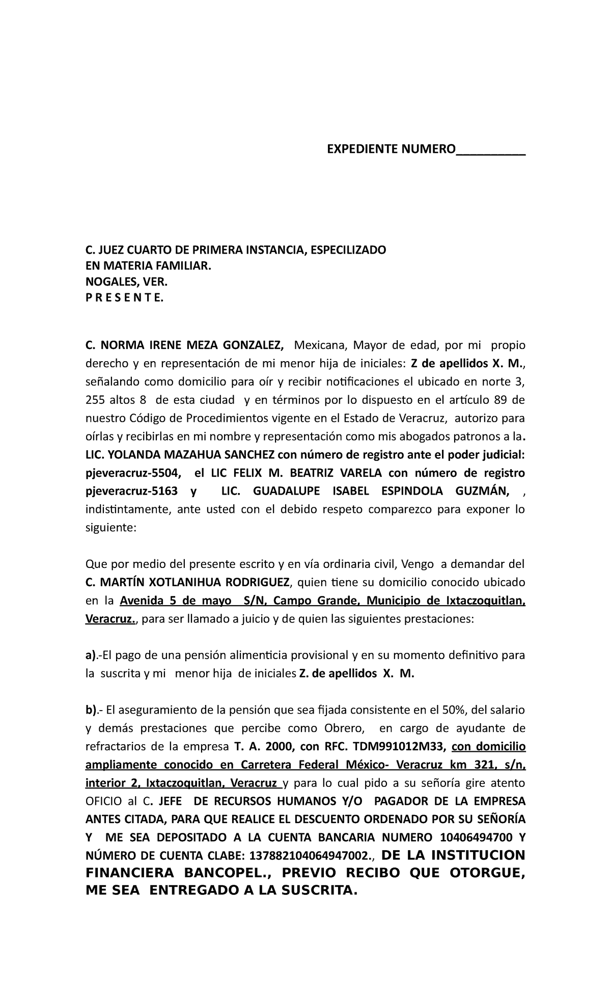 Alimentos norma irene meza Correcto EXPEDIENTE NUMERO__________ C