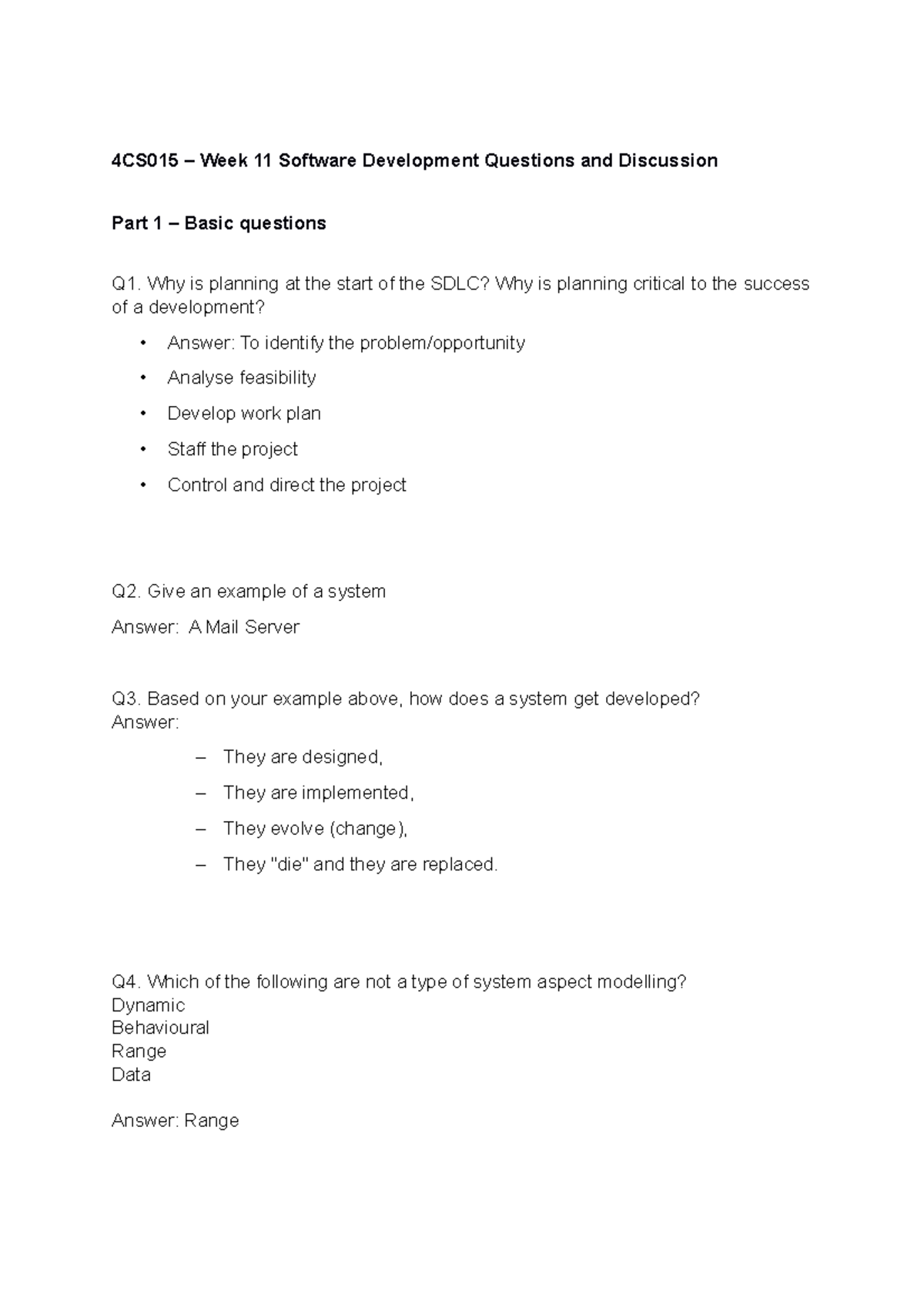 Week 11 Software Development Questions and Discussion - Why is planning ...
