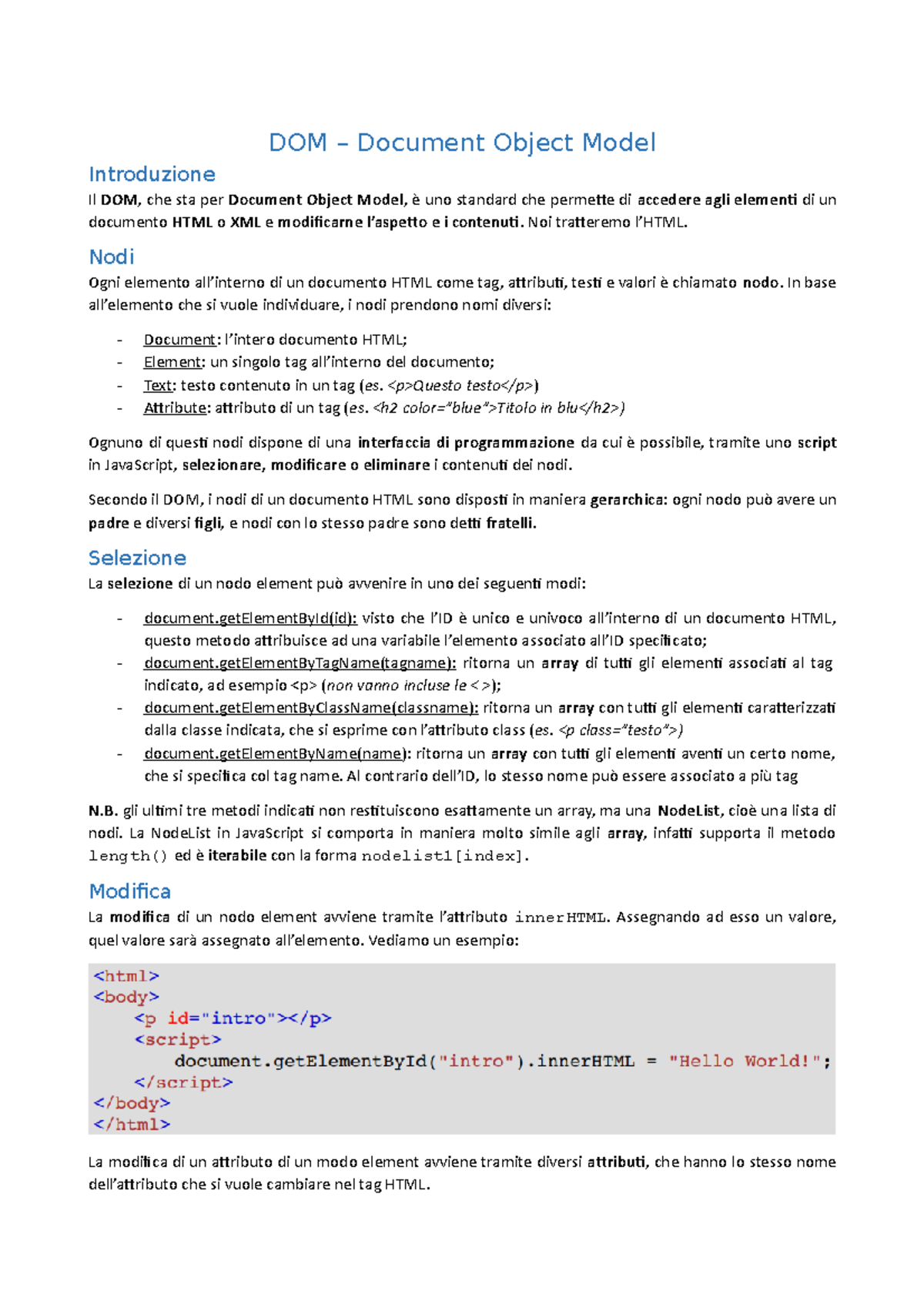 DOM - Introduzione al DOM - DOM – Document Object Model Introduzione Il ...