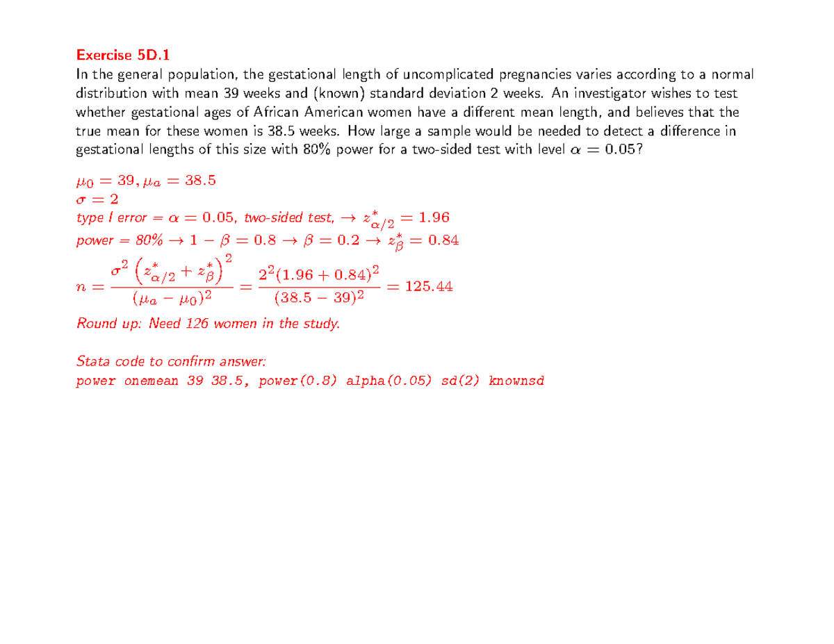 Practice Exercises 5D solutions - Exercise 5D. In the general ...