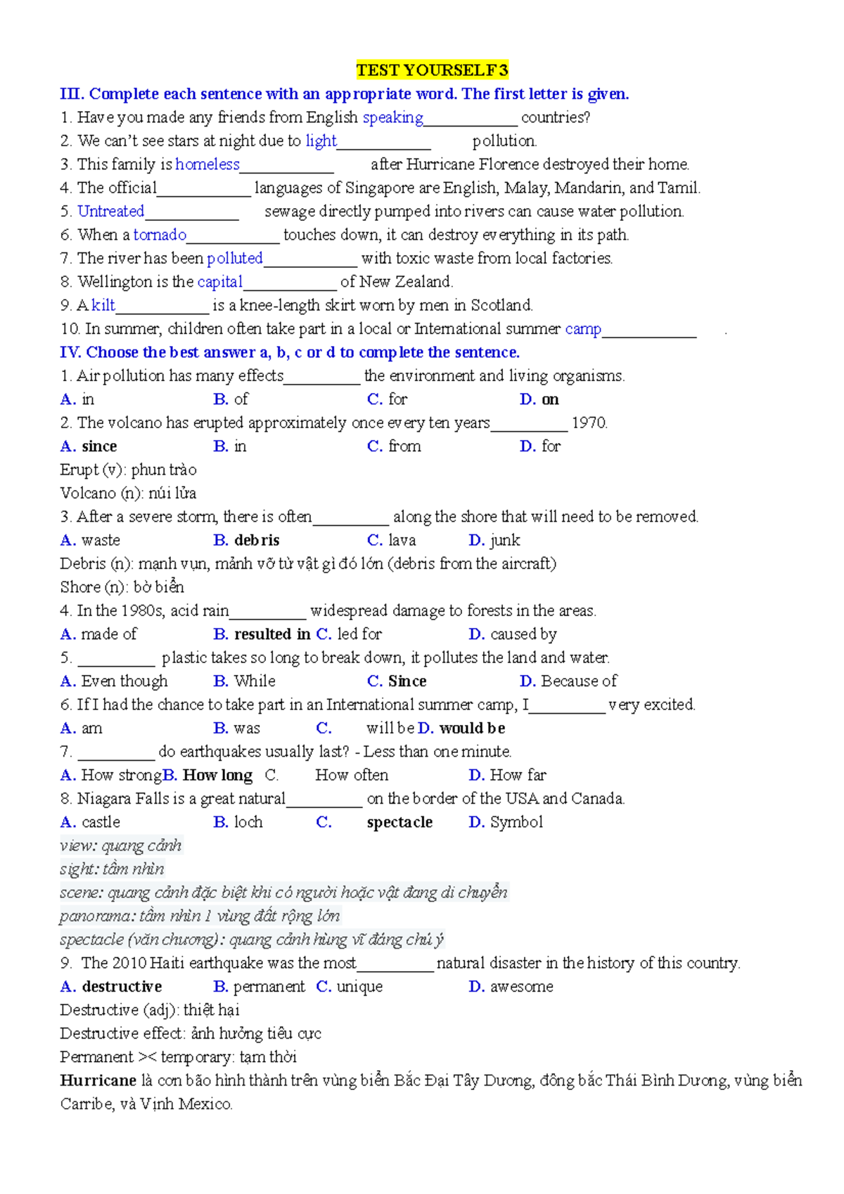 Test 789 Bi - Diễn tả hành động, chỉ tình huống không thể xảy ra ở hiện ...