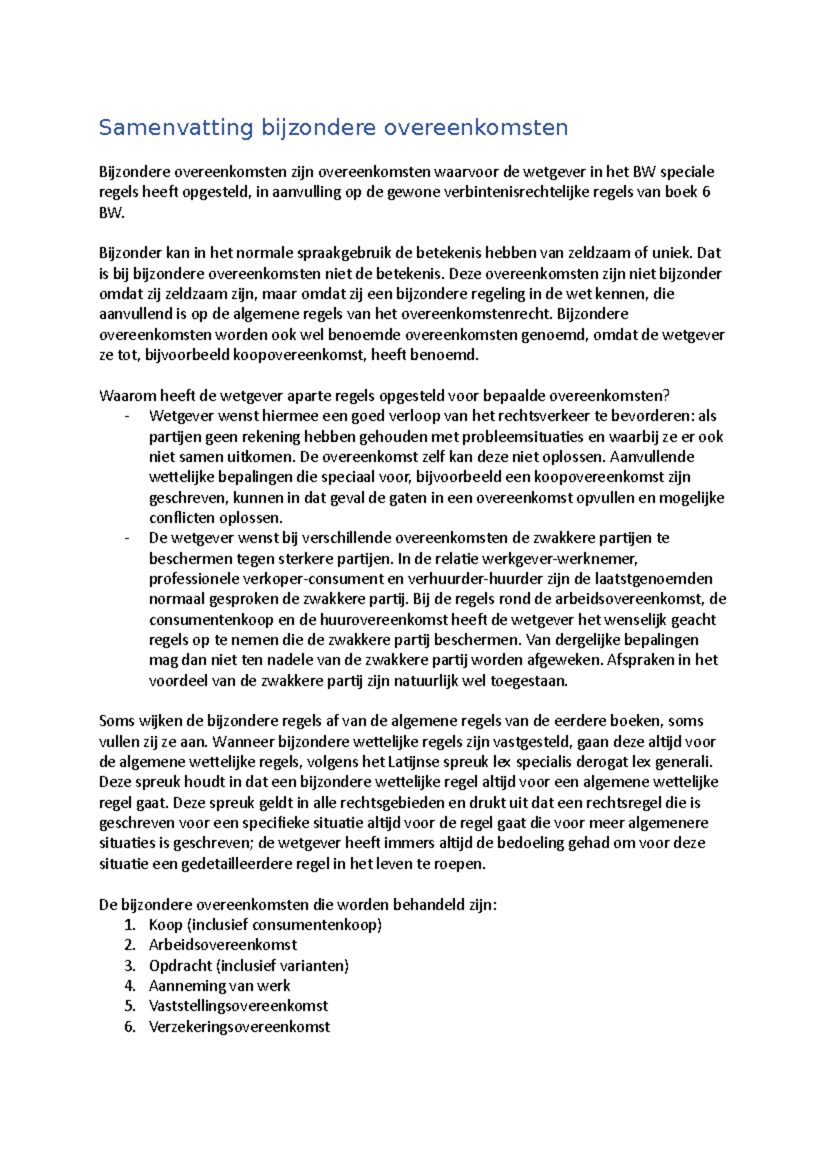 Samenvatting Bijzondere Overeenkomsten - Samenvatting Bijzondere ...