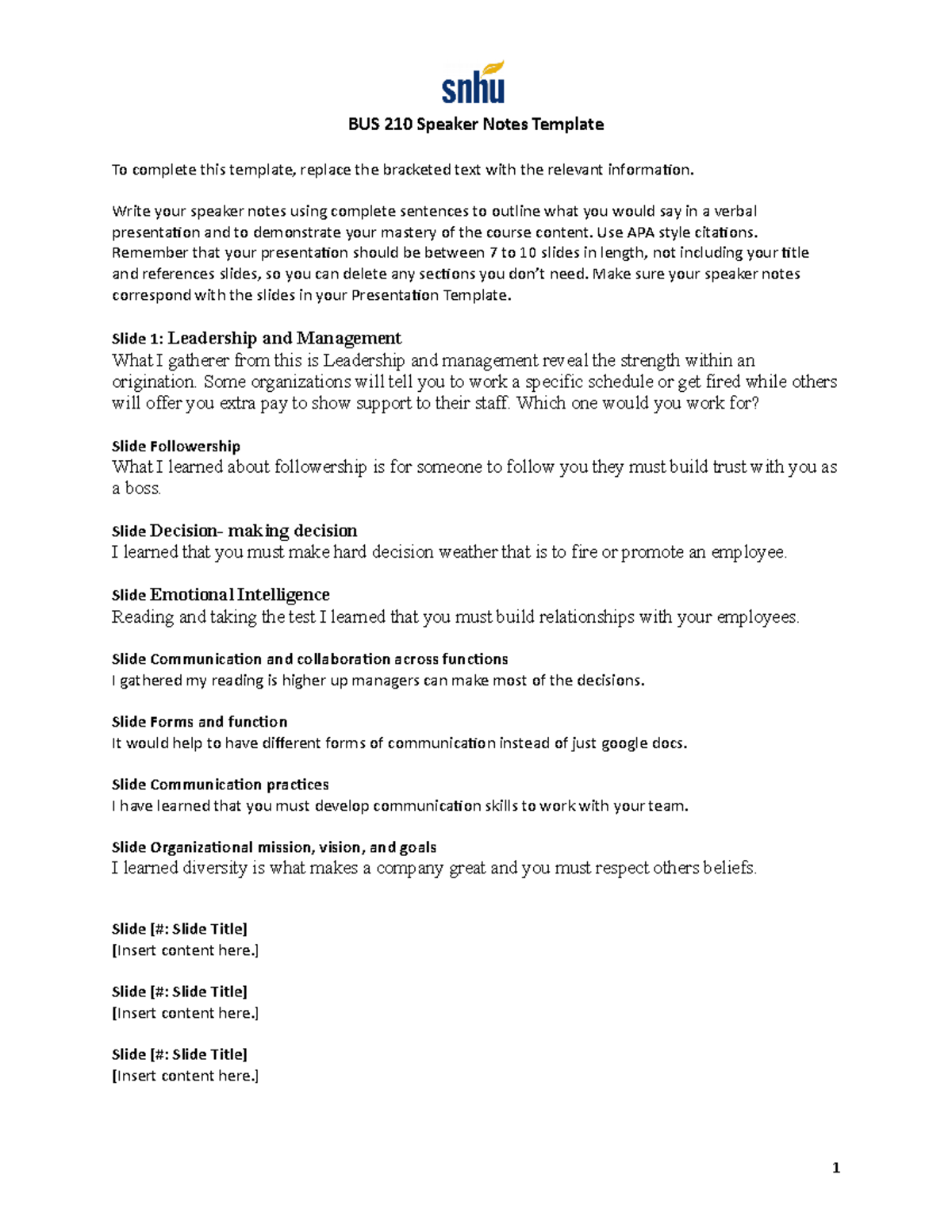 BUS 210 Speaker Notes Template - BUS 210 Speaker Notes Template To ...