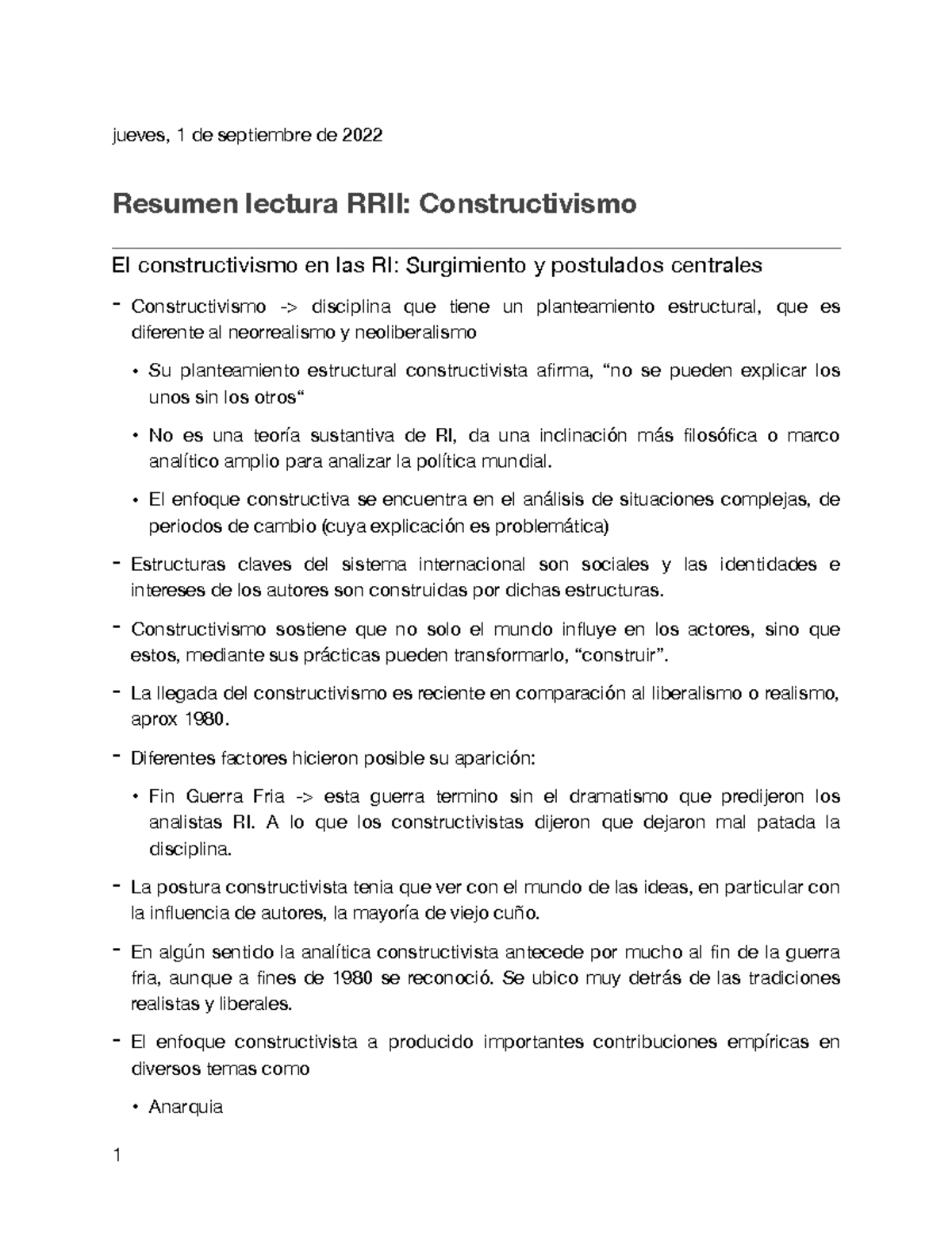 Resumen constructivismo - jueves, 1 de septiembre de 2022 Resumen ...