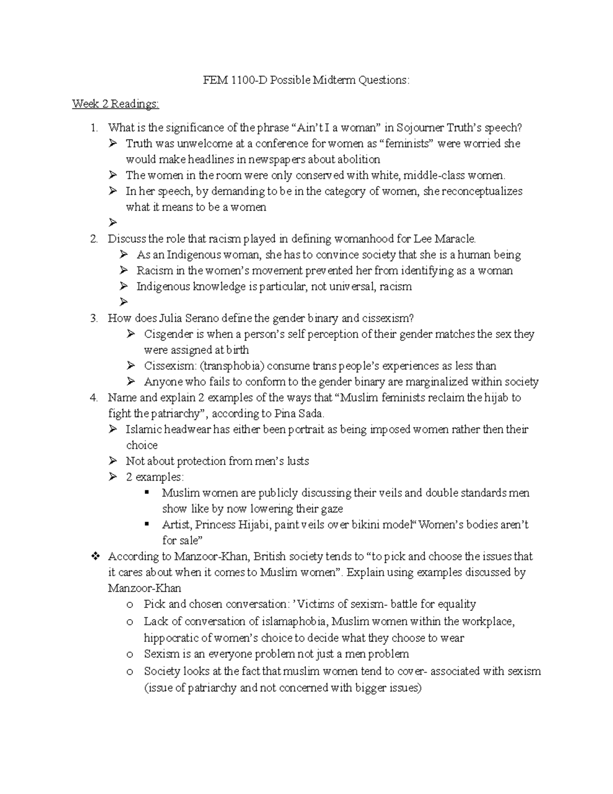 FEM Possible Midterm Questions - FEM 1100-D Possible Midterm Questions ...