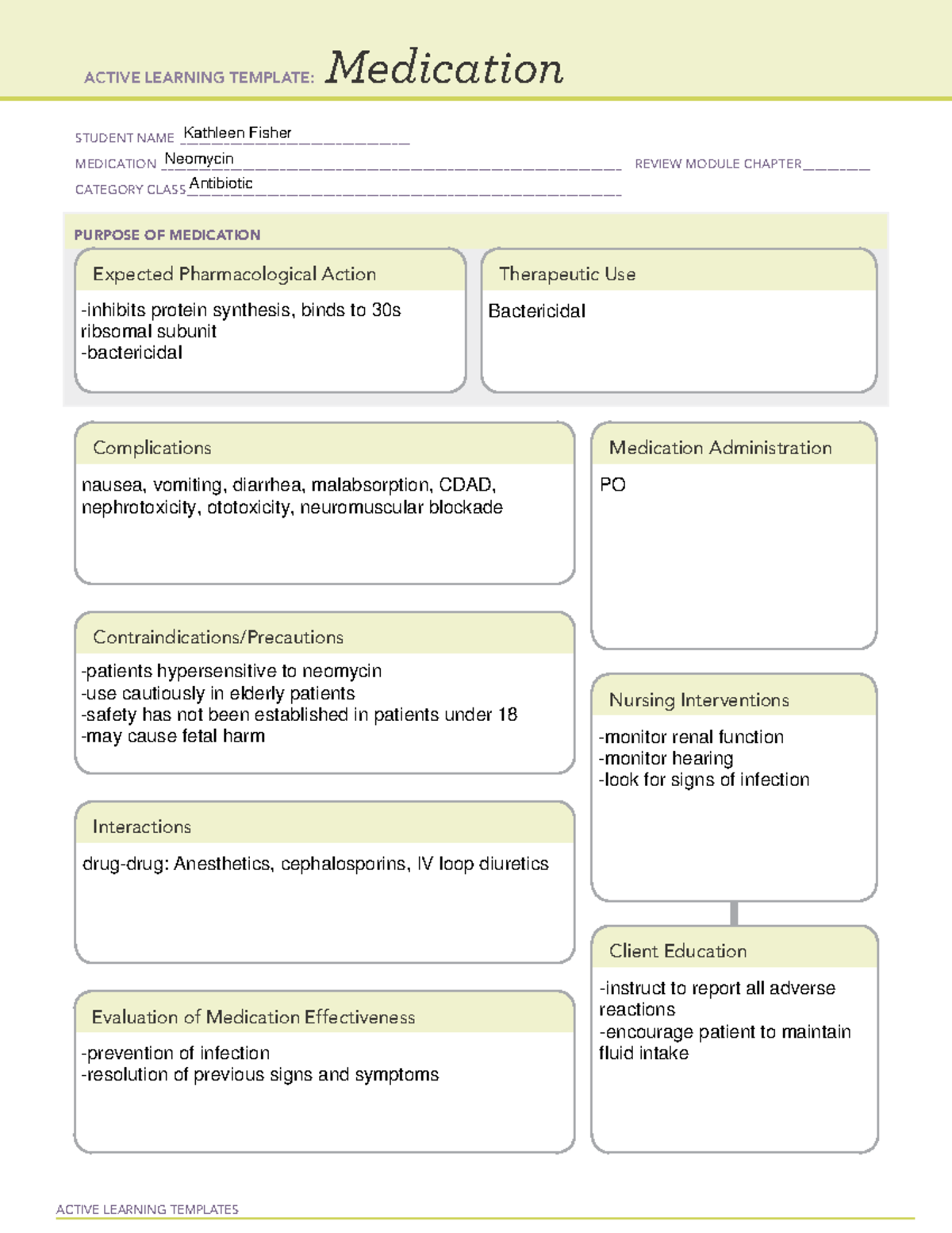 Medtemp neomycin - ATI medication/system template - ACTIVE LEARNING ...